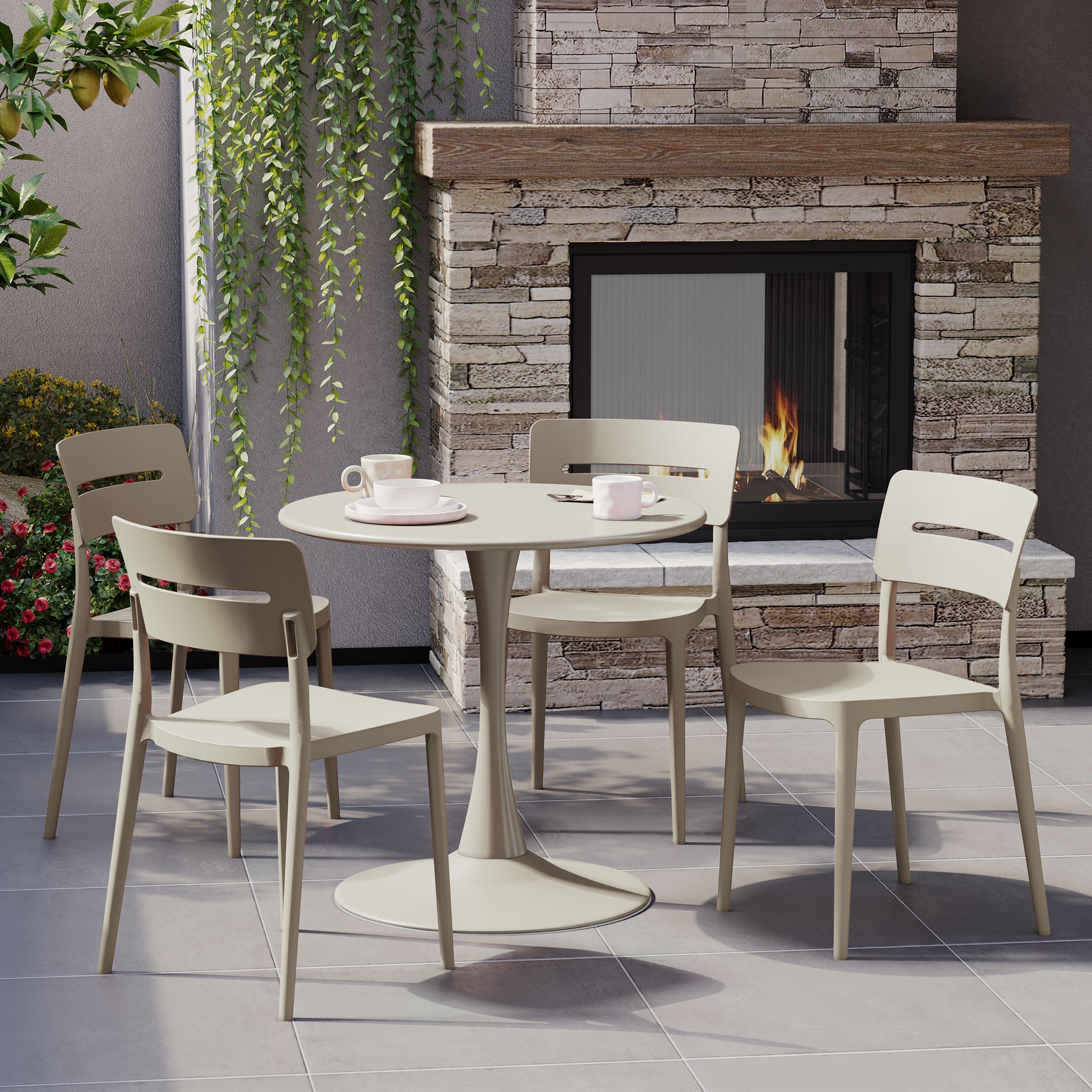 Sunshine 5-Piece Outdoor Indoor Round Metal Patio Dining Table Set With Stackable Patio Chairs
