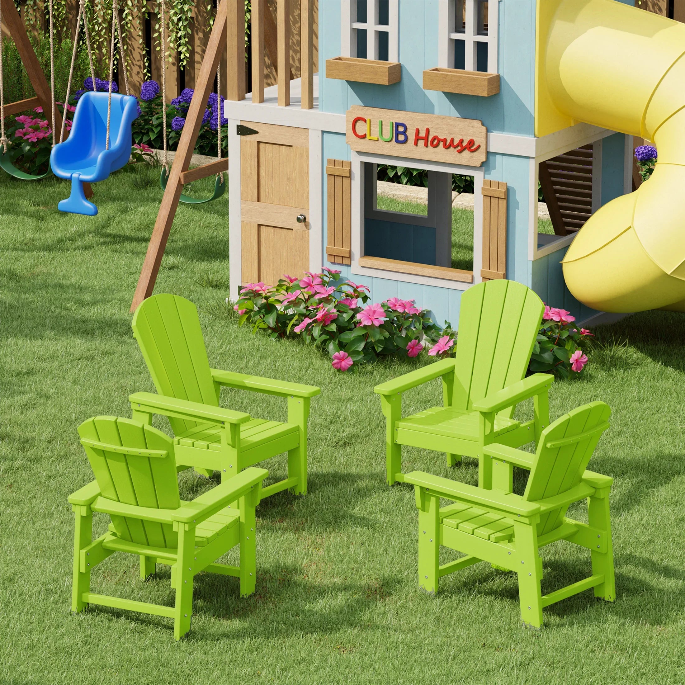 Paradise Kids Outdoor Adirondack Plastic Patio Chair (Set of 4)
