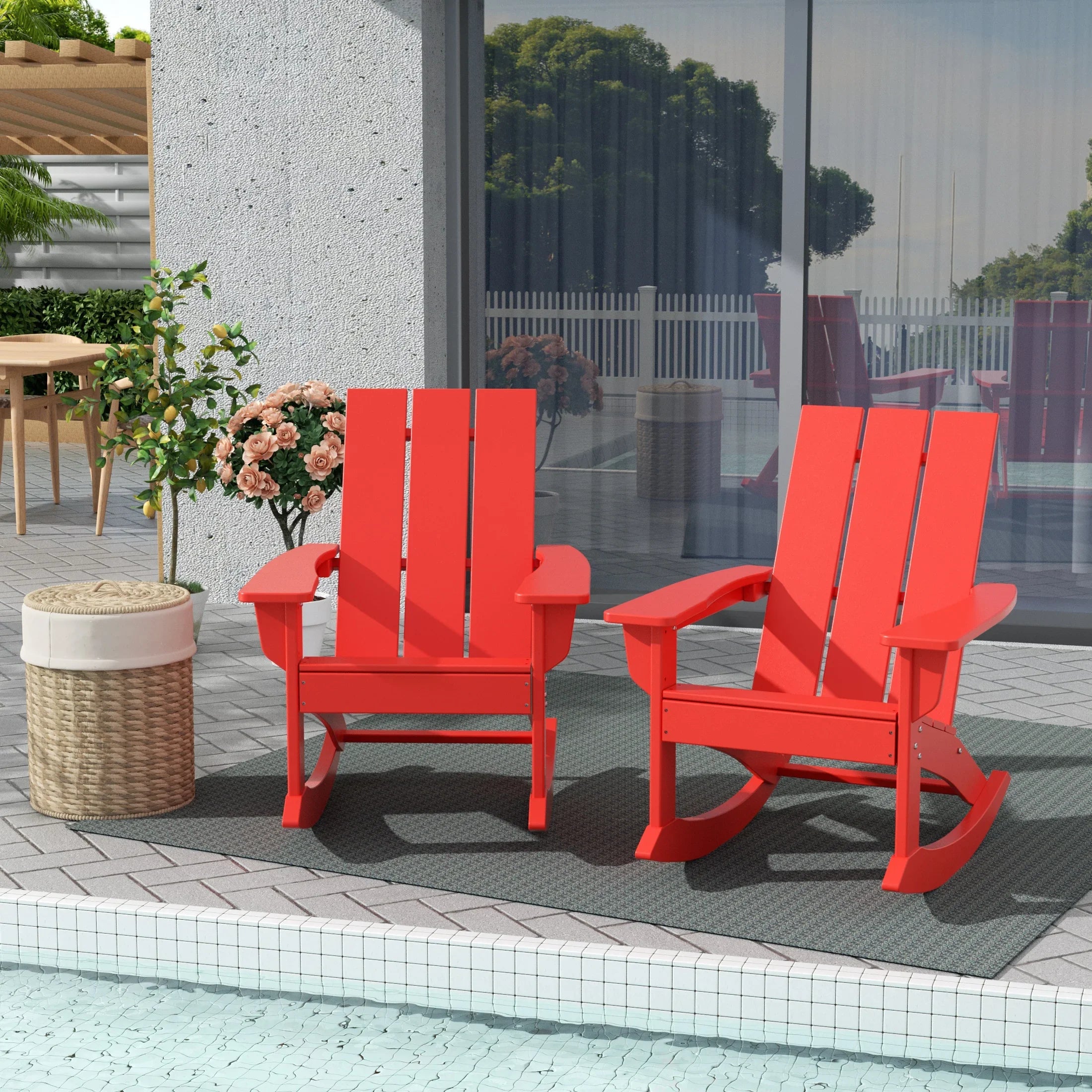 Palms Outdoor Patio Modern Adirondack Rocking Chair (Set of 2)