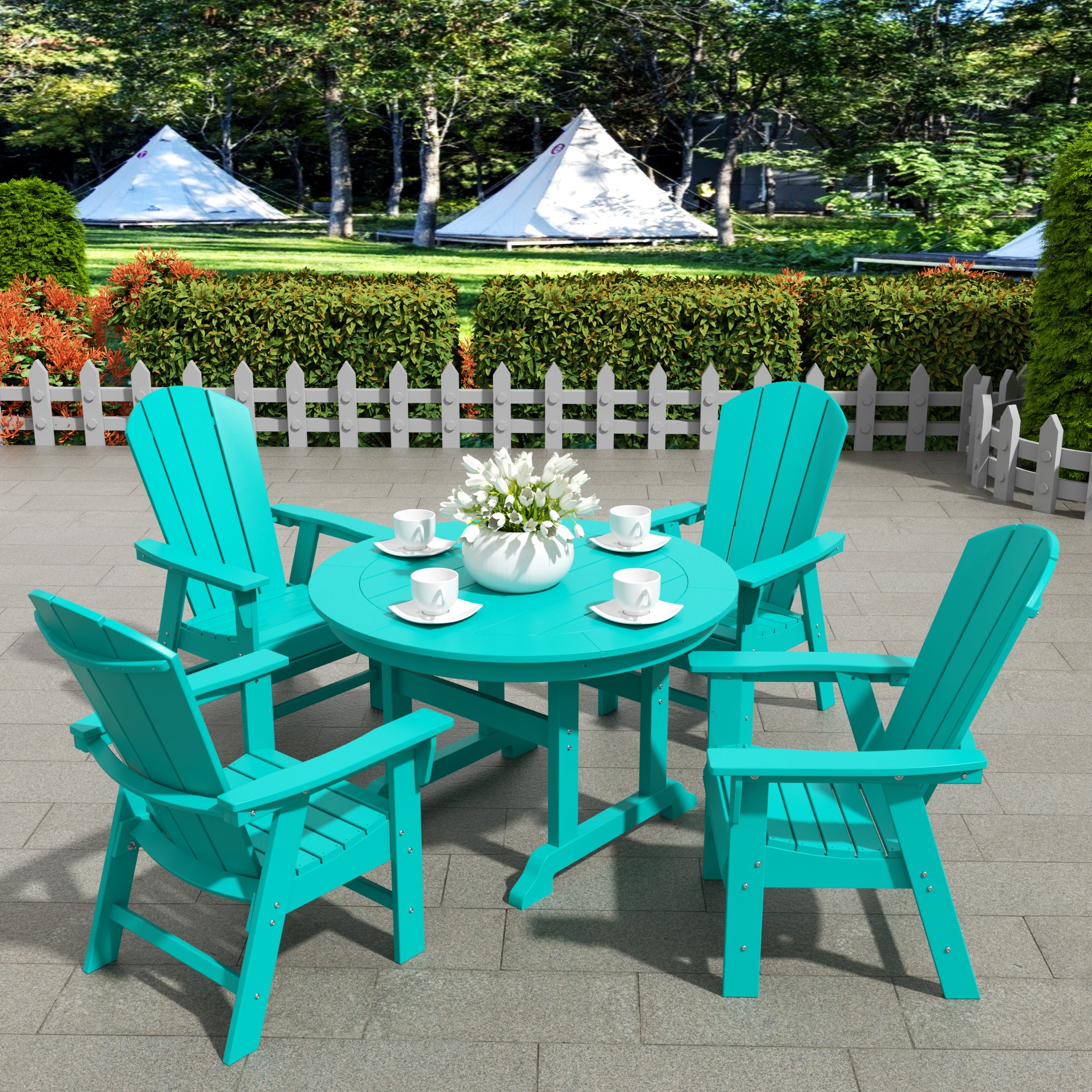 Paradise 5 Piece Outdoor Patio Dining Round Table and Curved Back Armchair Set