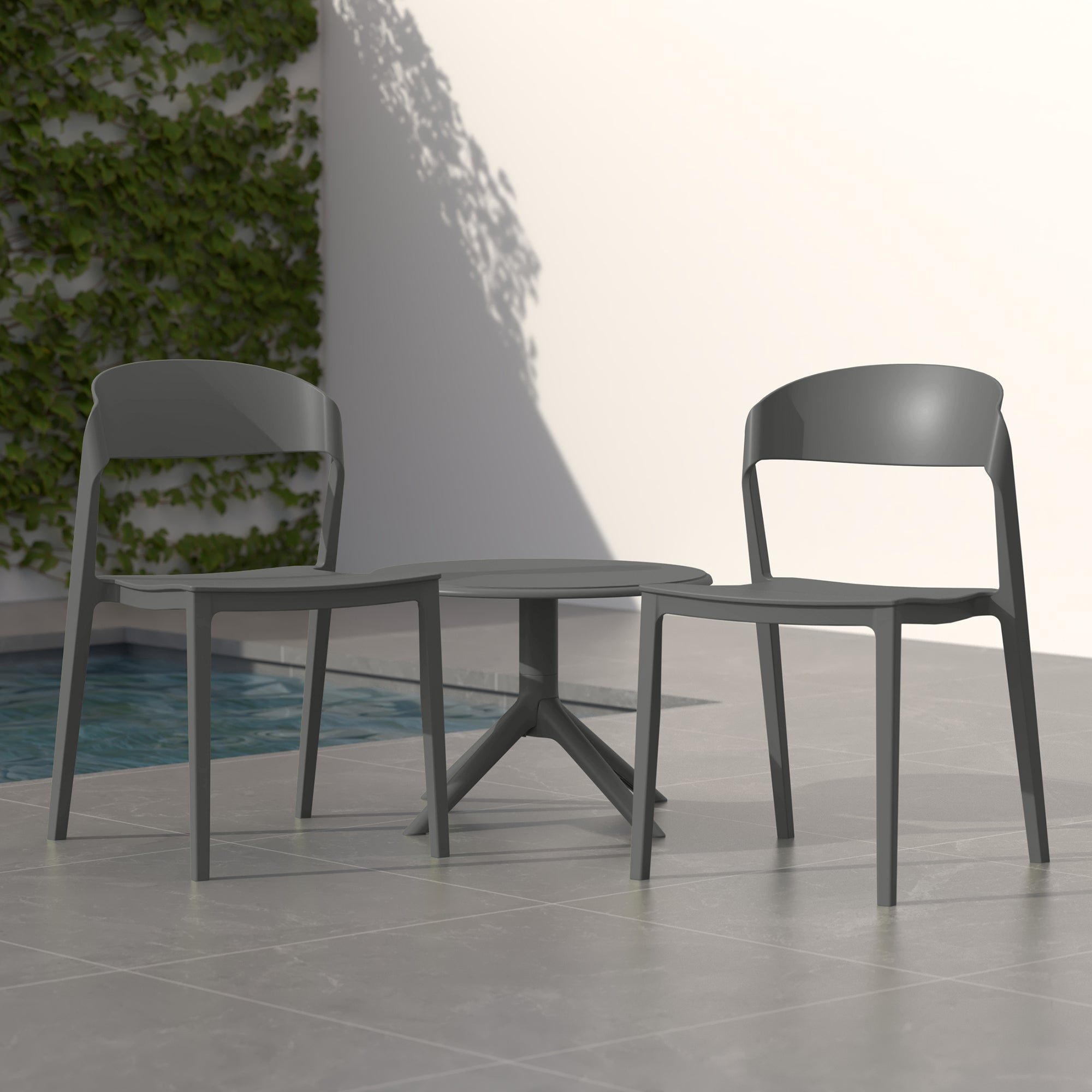Sunshine Outdoor Modern Stackable Plastic Patio Bistro Dining Side Chairs (Set of 2)