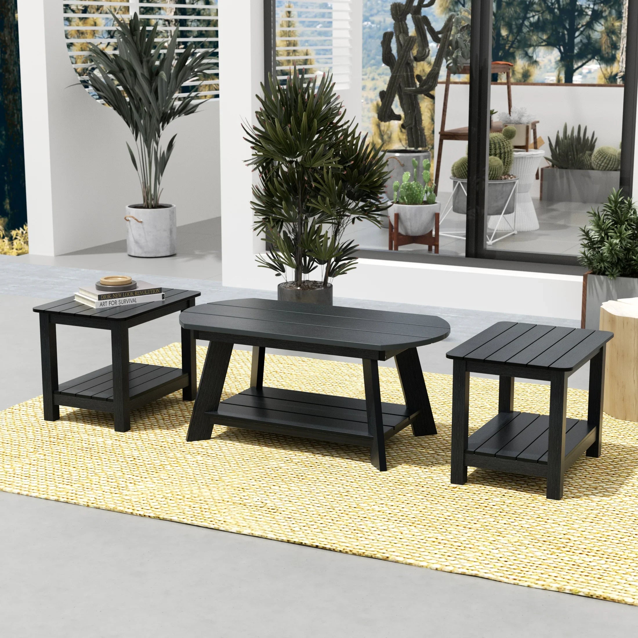 Florence 3-Piece HIPS Outdoor Adirondack Coffee Table and Two Side Tab