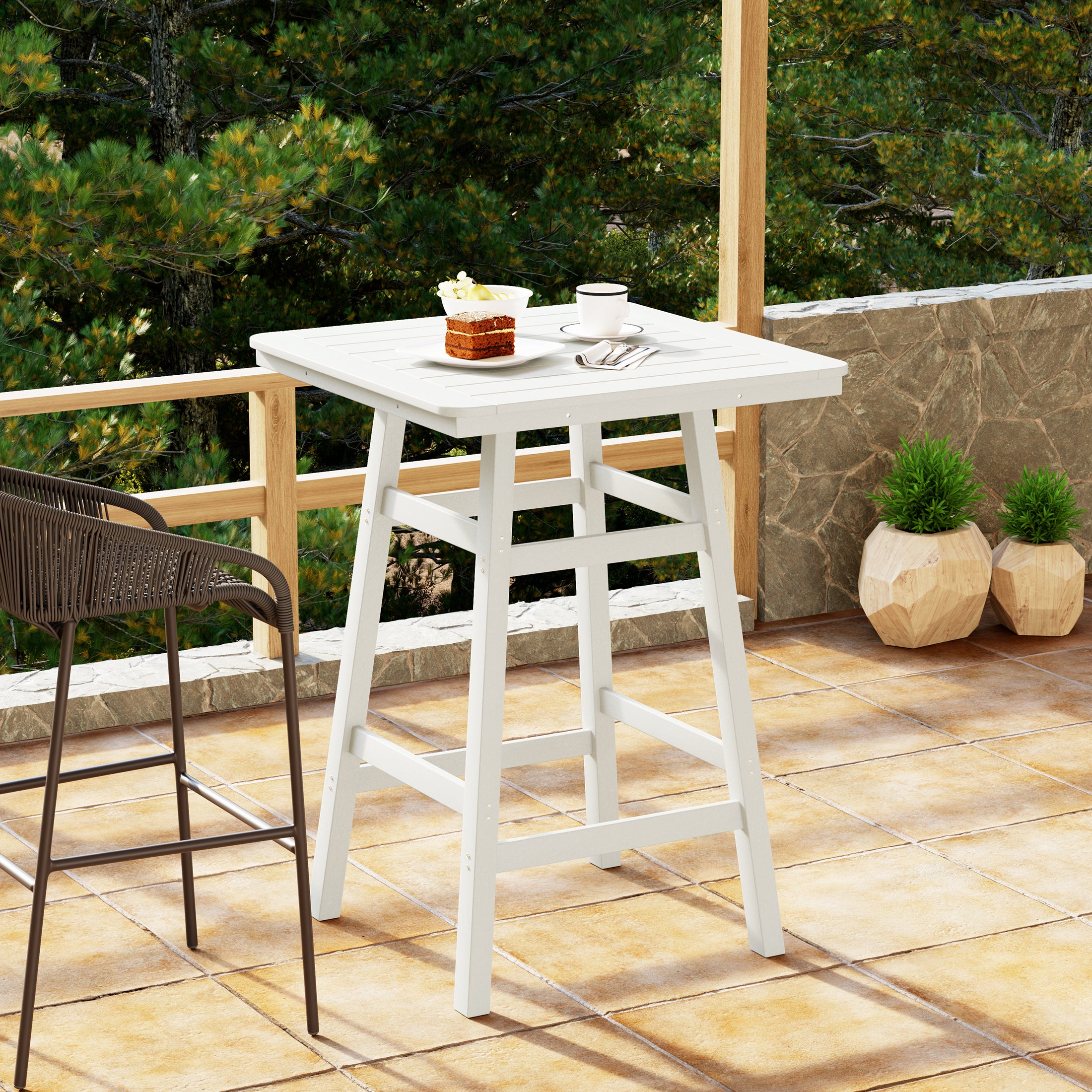 Paradise 30" Square Outdoor Patio Bistro Bar Table With Umbrella Hole