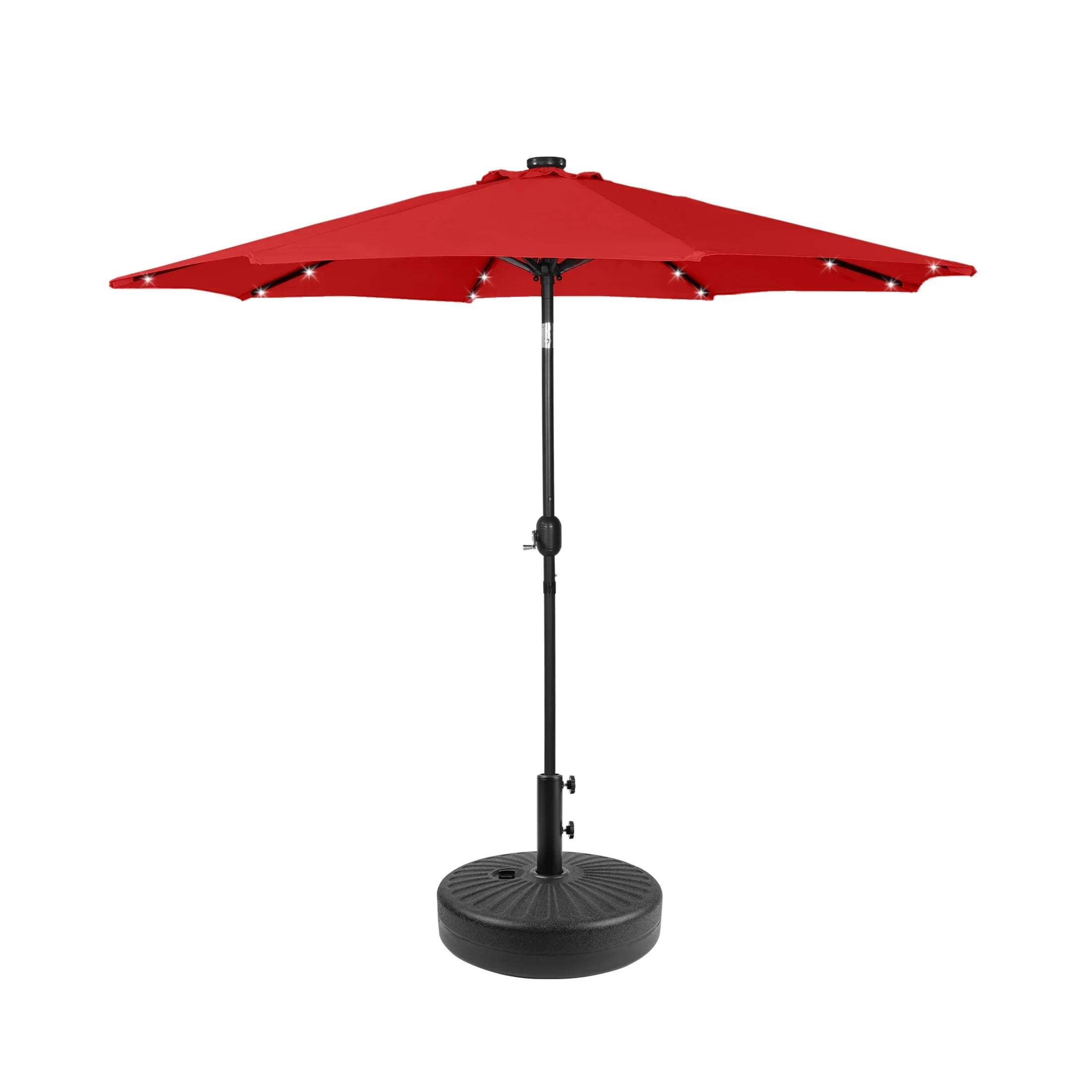 Westlake 9 ft. Patio Solar Power LED lights Market Umbrella with Black color round free standing weight base kit