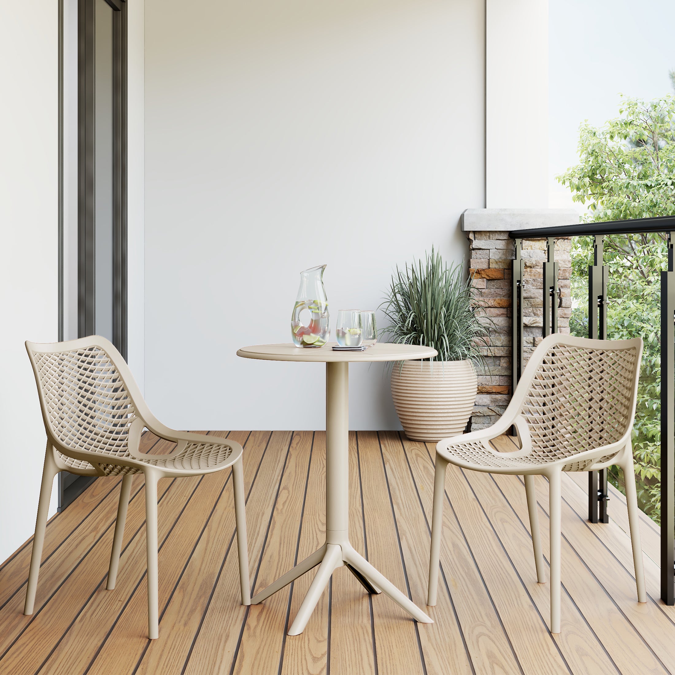 Sunshine 3-Piece Outdoor Resin Patio Bistro Set with Stackable Patio Dining Side Chairs