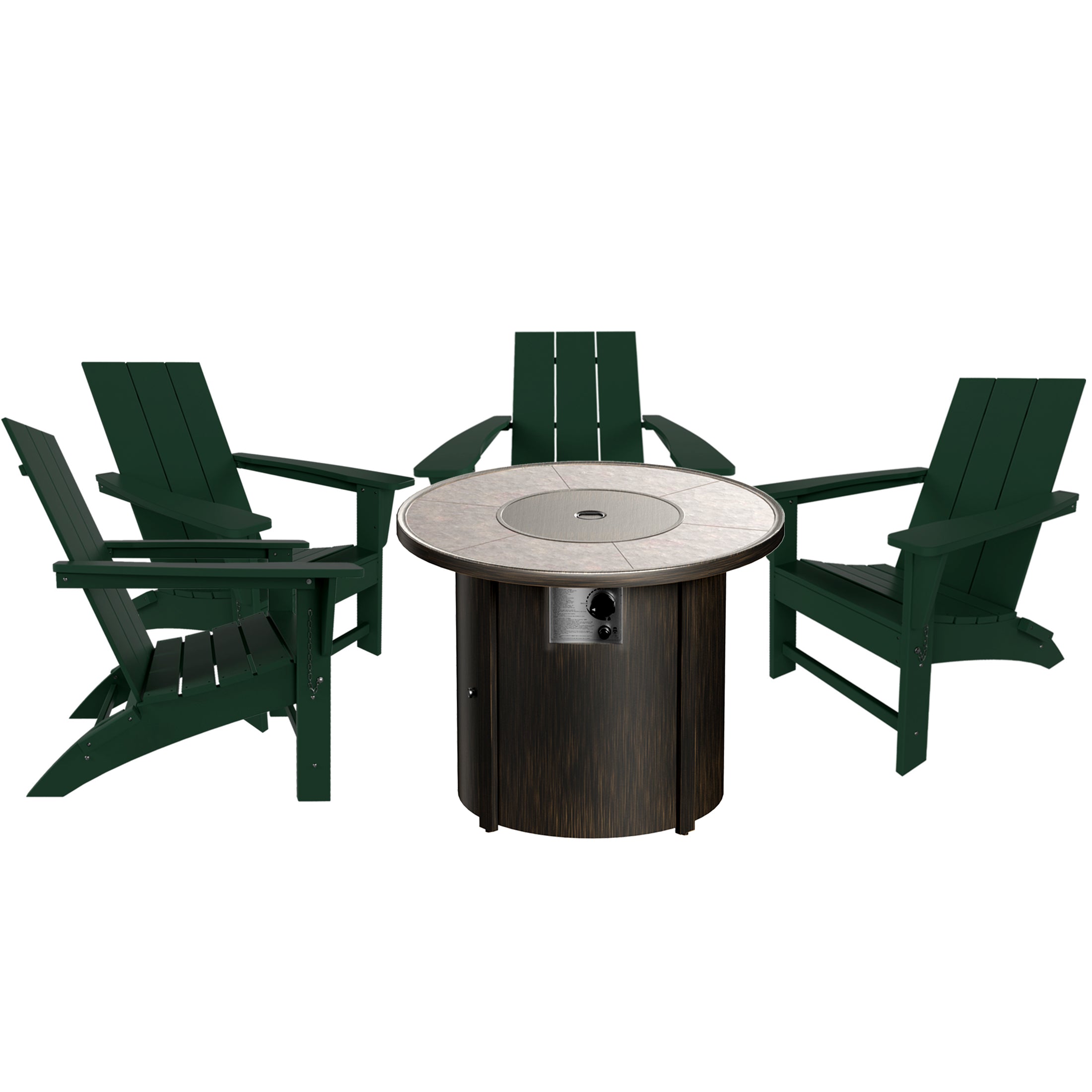 Palms Modern Folding Poly Adirondack Chair With Round Fire Pit Table