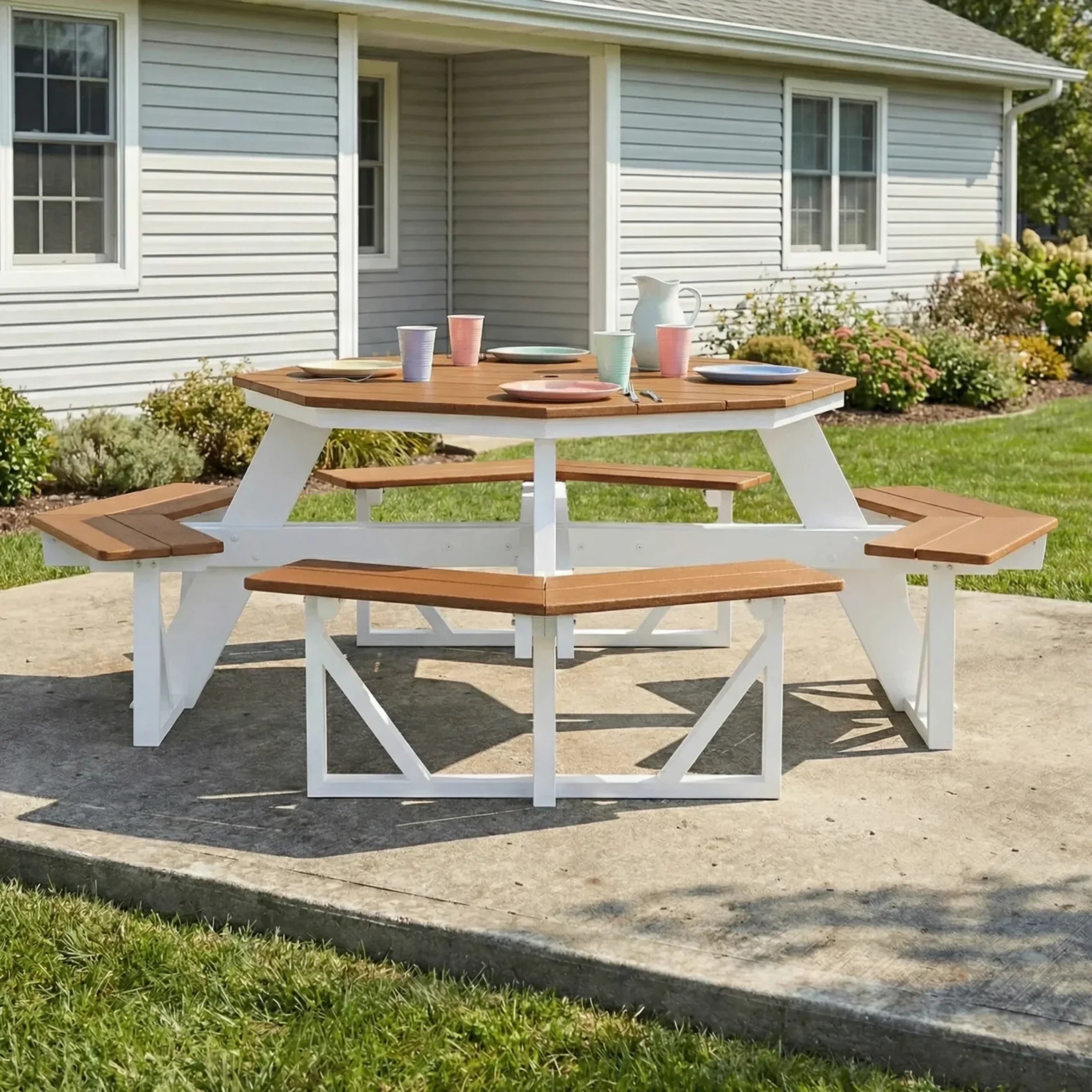 Macon Outdoor 48" HDPE 8-Person Patio Octagon Picnic Table