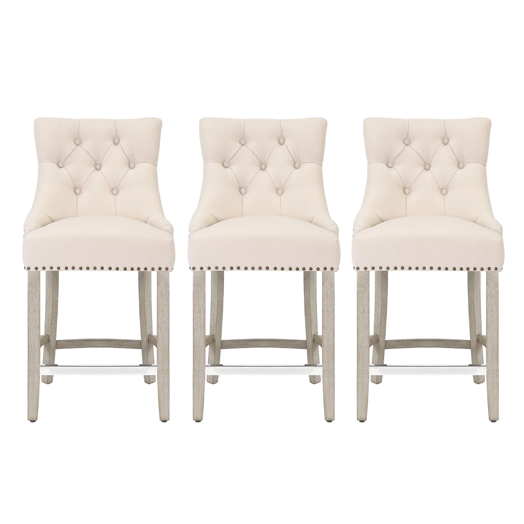 Bellmount 24" Upholstered Wood Bar Stool with Tufted Back (Set of 3)