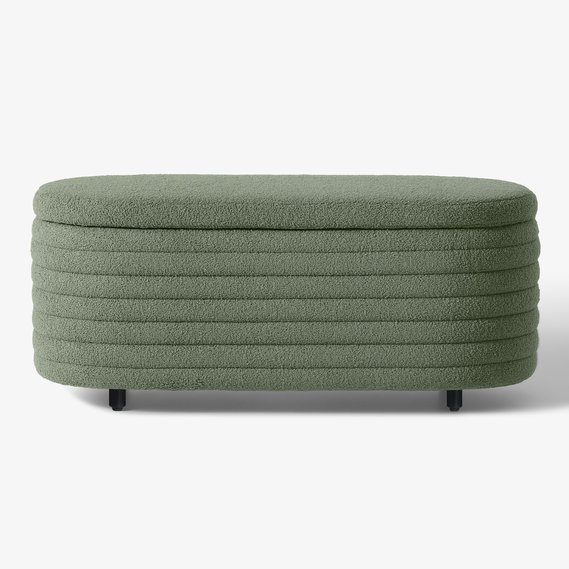 Celine 42" Wide Mid-Century Modern Upholstered Teddy Sherpa Tufted Oval Storage Ottoman Bench