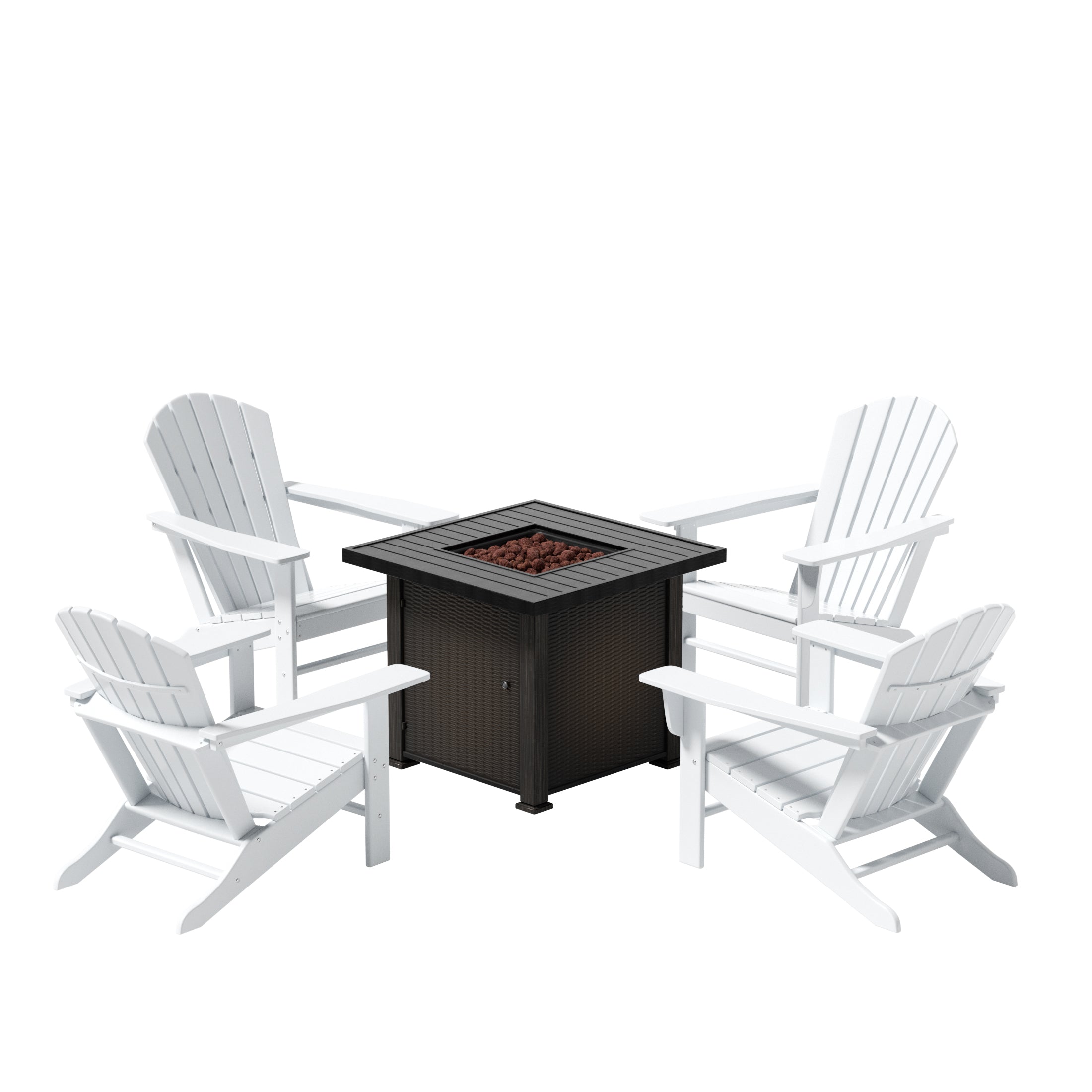 Portside Dylan Outdoor Patio Adirondack Chair With Square Fire Pit Table Sets