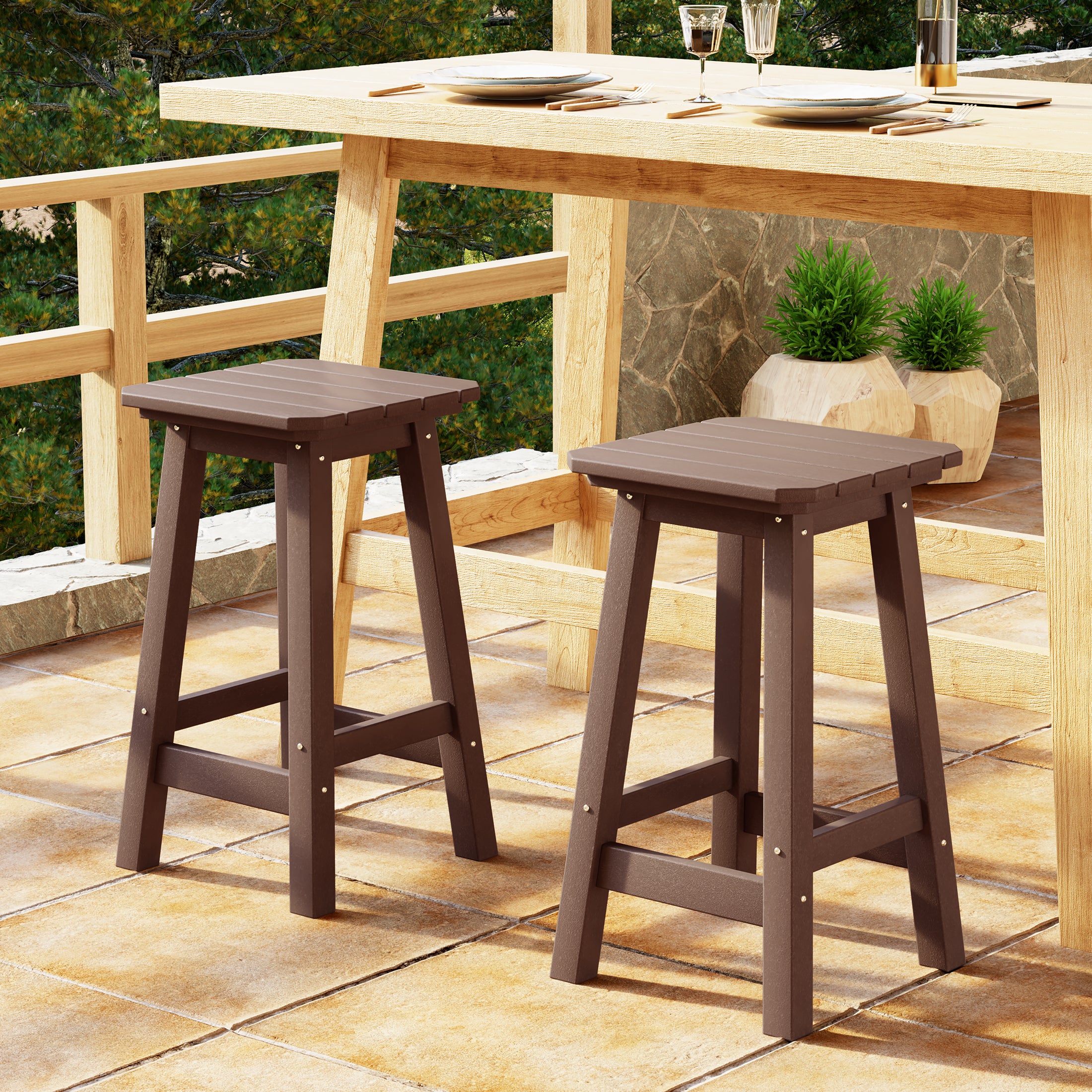 Paradise 24" HDPE Outdoor Patio Counter High Backless Square Bar Stools Set of 2