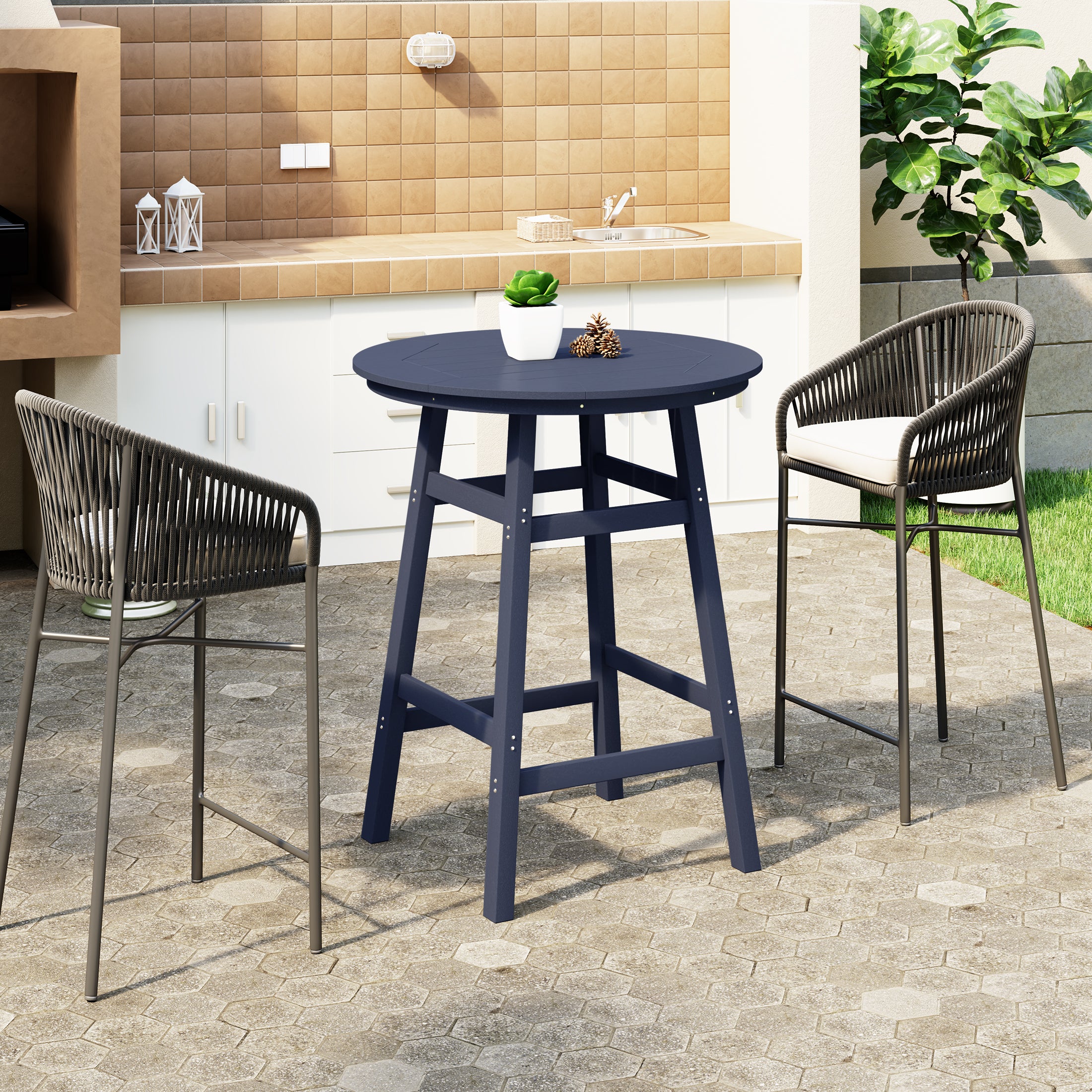Paradise Outdoor 35" HDPE Round Patio Bar Height Table