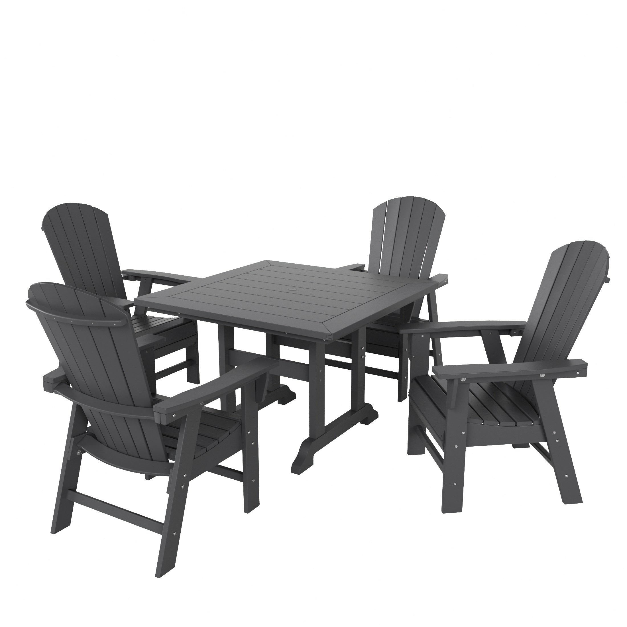 Portside 5 Piece Outdoor Patio Dining Square Table and Shell Back Armchair Set