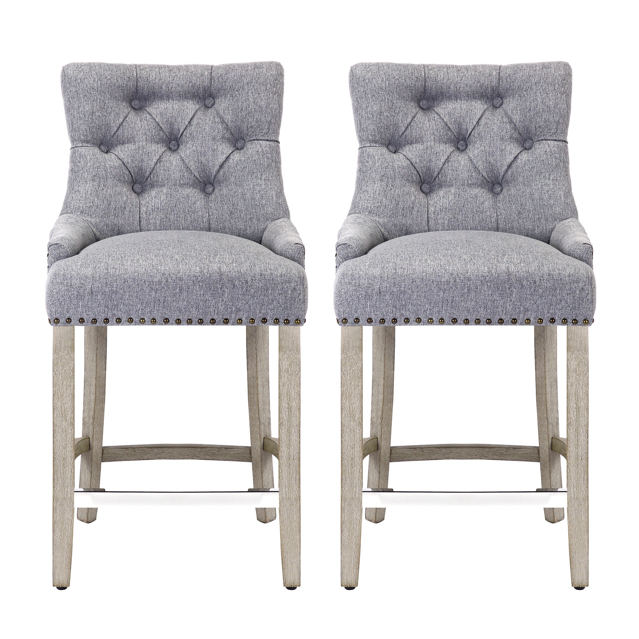 Bellmount 24" Upholstered Wood Bar Stool with Tufted Back (Set of 2)