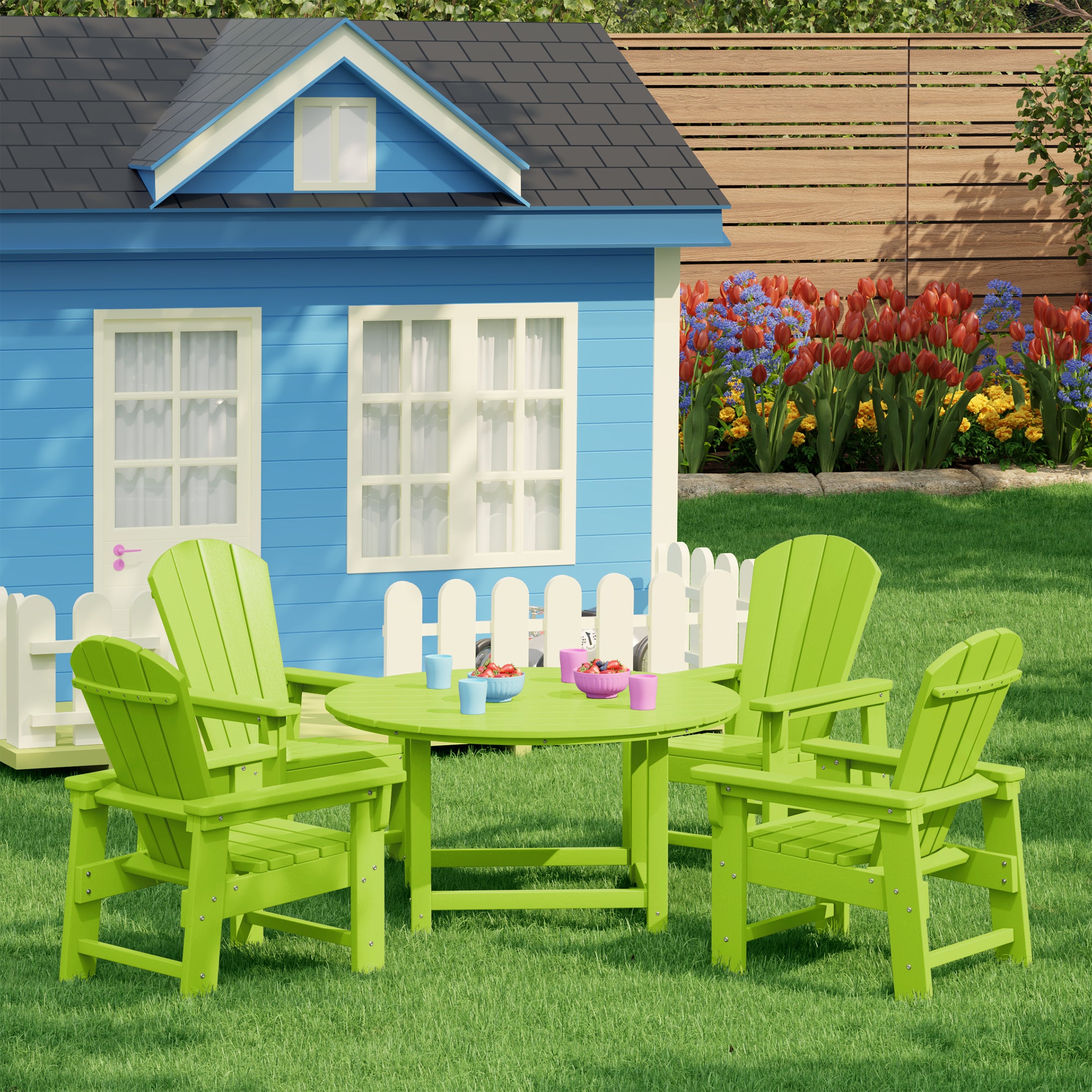 Paradise Kids 5-Piece HDPE Outdoor Patio Round Dining Table and Chairs Set