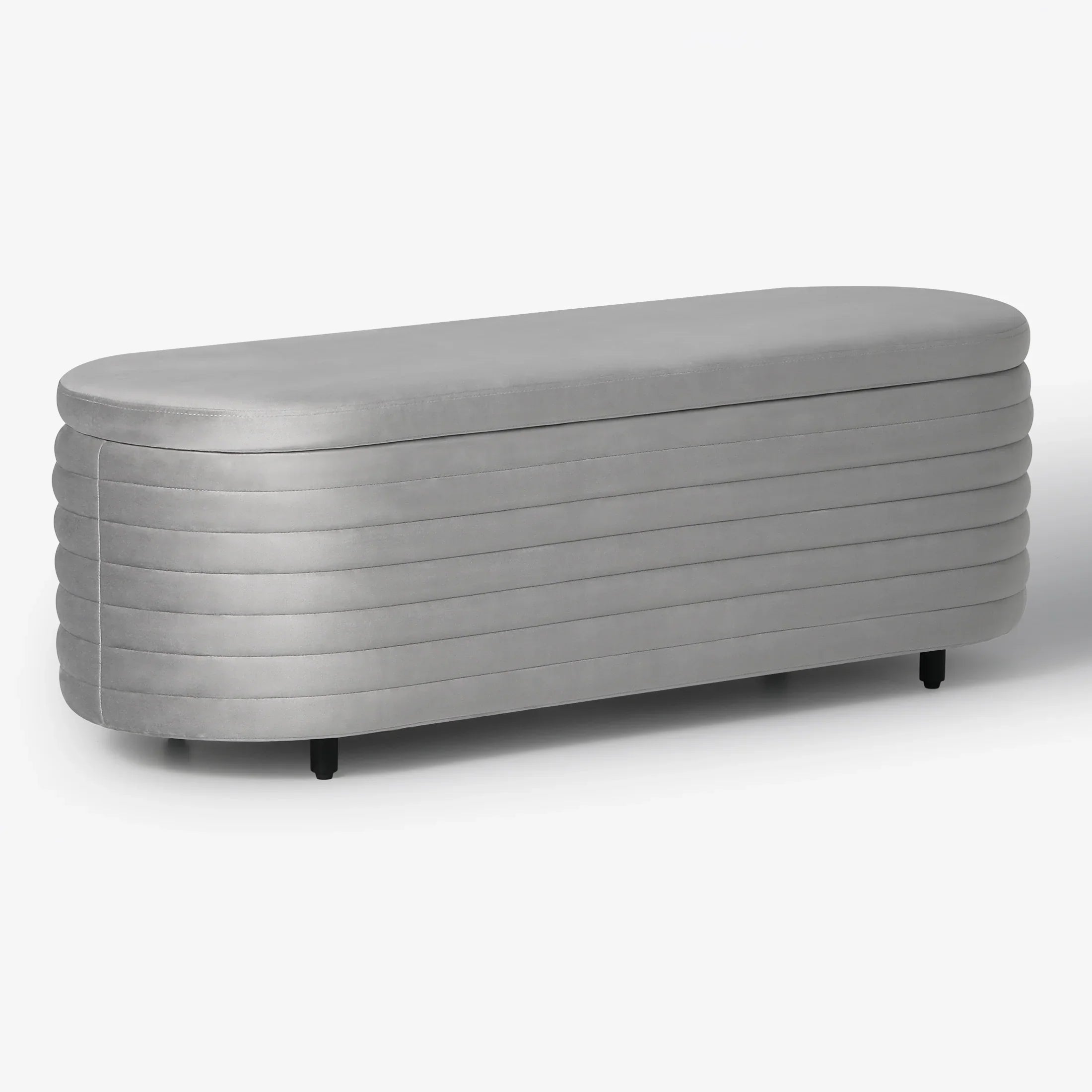 Alaia 54" Wide Mid-Century Modern Upholstered Velvet Tufted Oval Storage Ottoman Bench