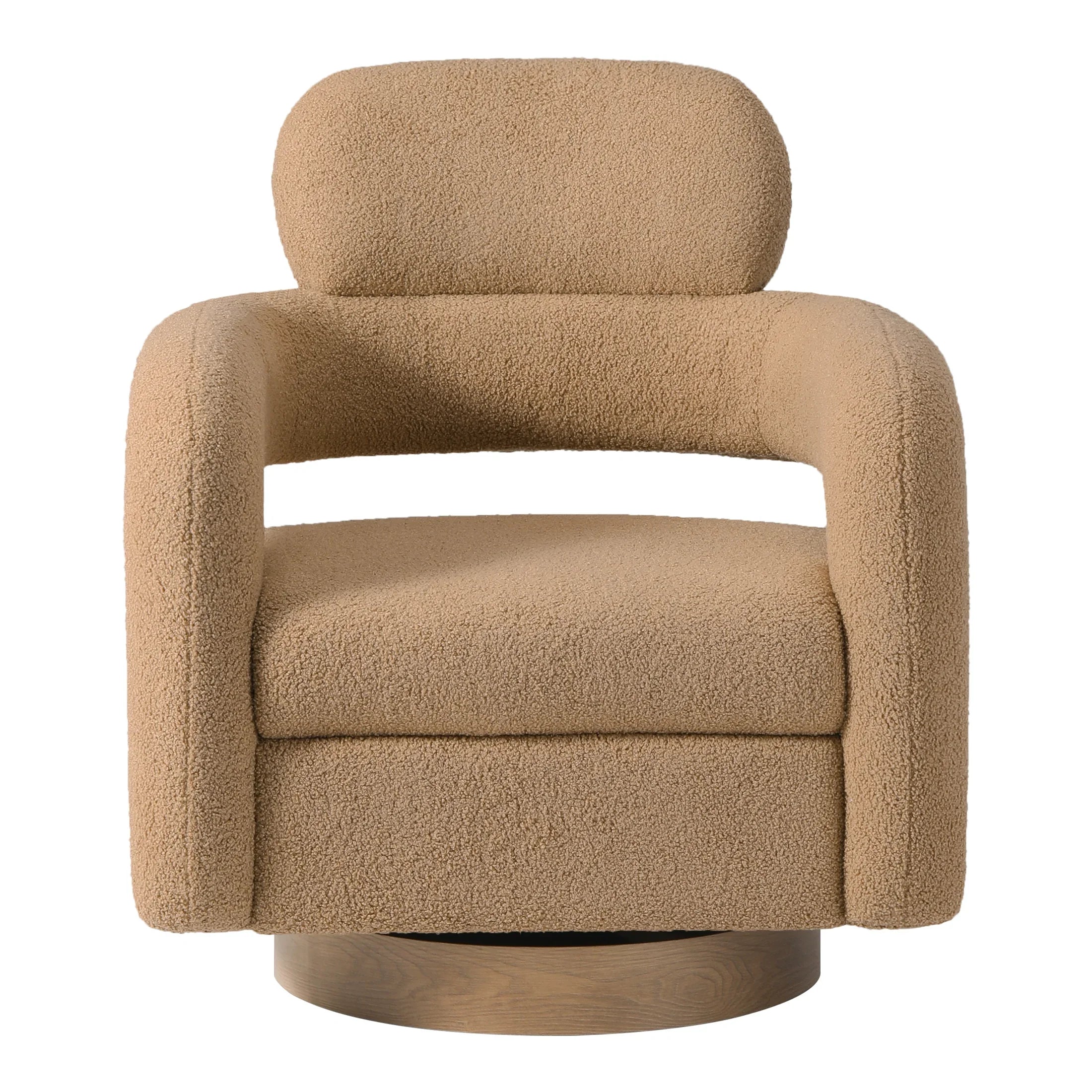 Celine Mid-Century Modern Sherpa Swivel Barrel Accent Chair With Storage Ottoman