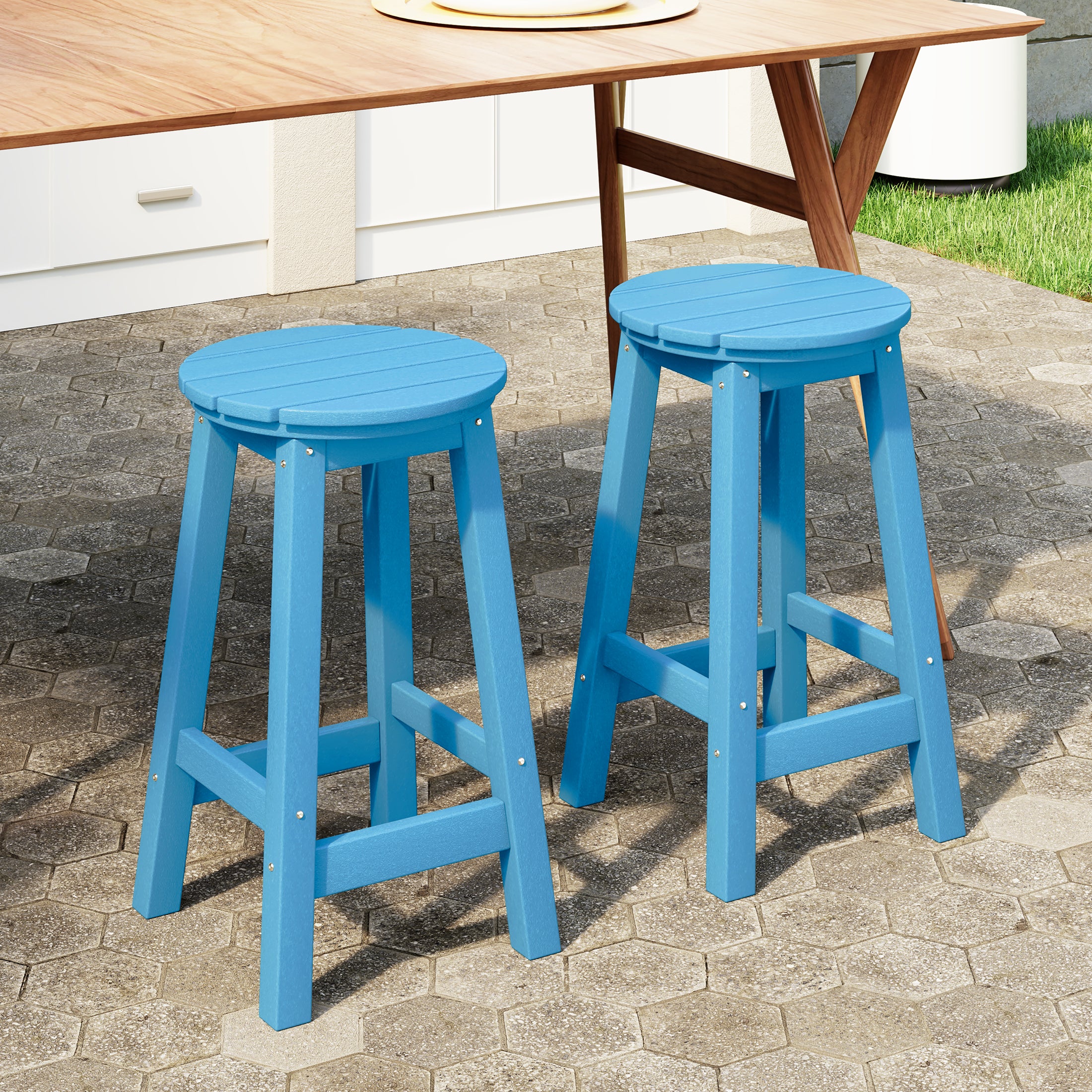 Paradise 24" HDPE Outdoor Patio Round Counter Height Bar Stool Set of 2