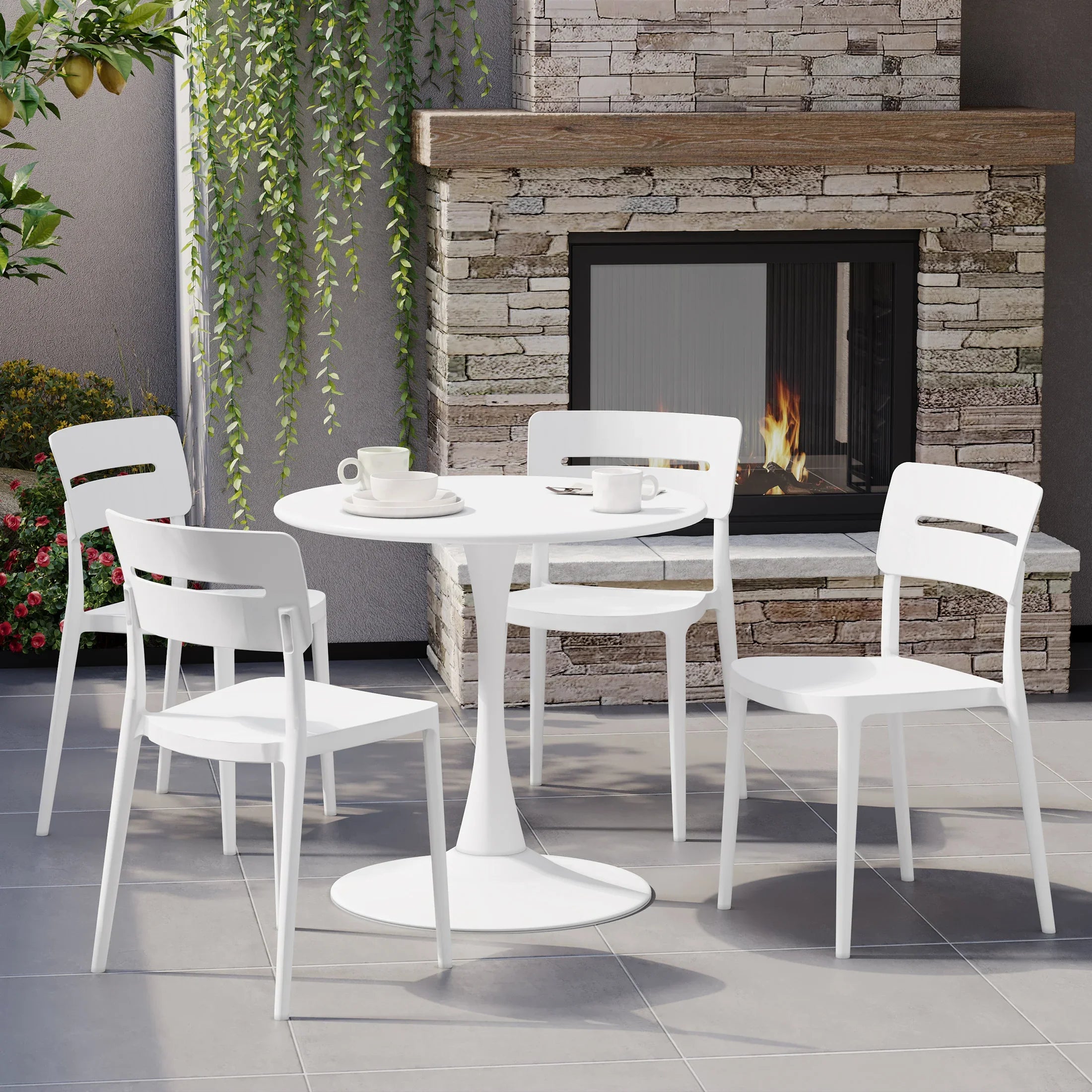 Sunshine Outdoor Modern Stackable Plastic Patio Dining Chairs (Set of 4)