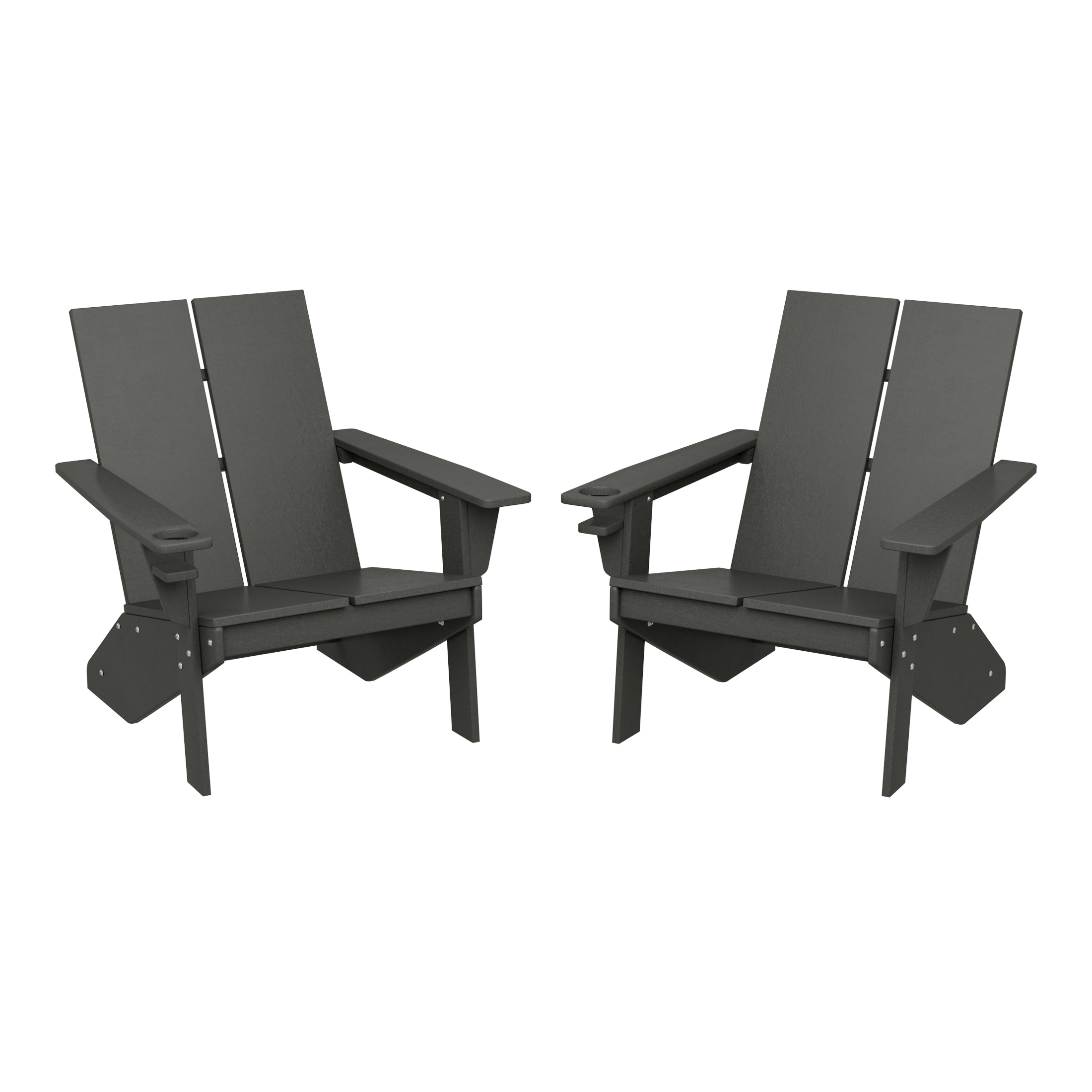 Seaview Outdoor HDPE Modern Adirondack Chair with Cup Holder (Set of 2)