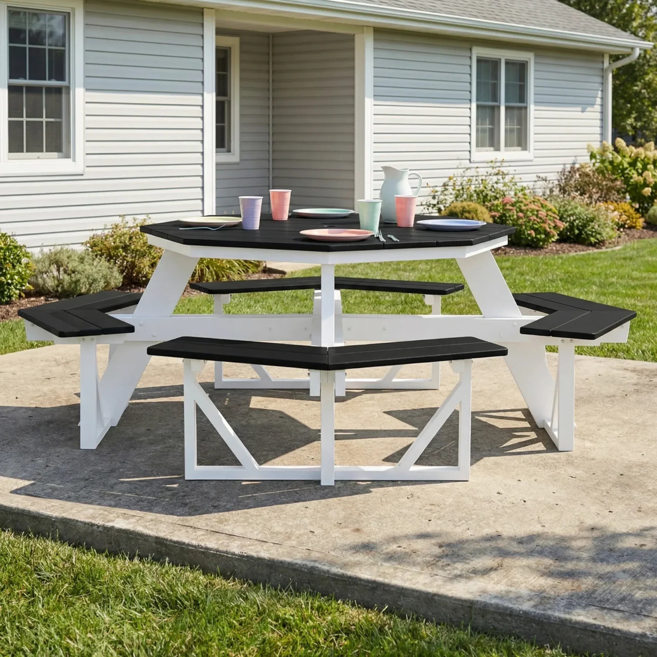 Macon Outdoor 48" HDPE 8-Person Patio Octagon Picnic Table