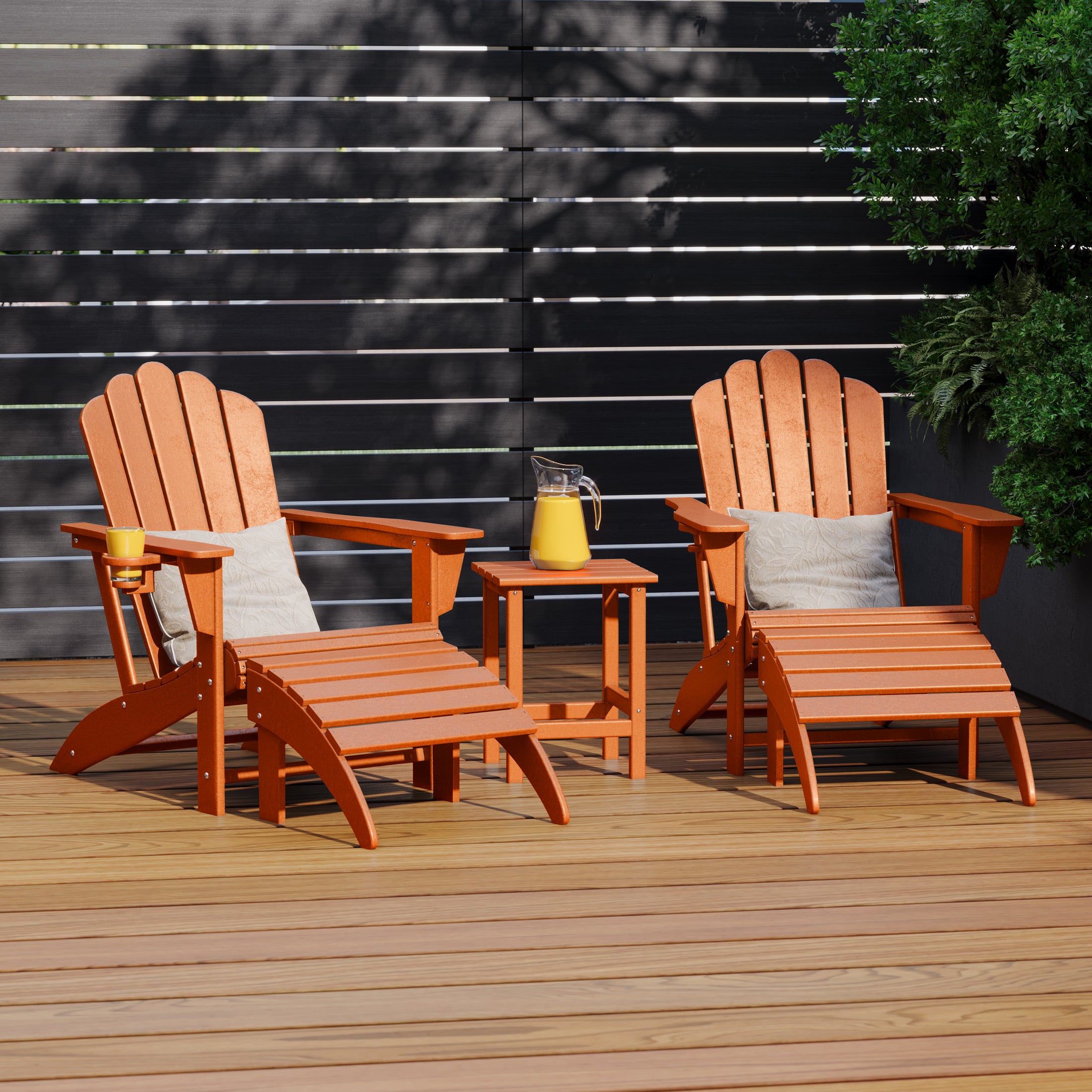 Lakeview 5-Piece Adirondack Chair with Folding Ottoman and Table Set