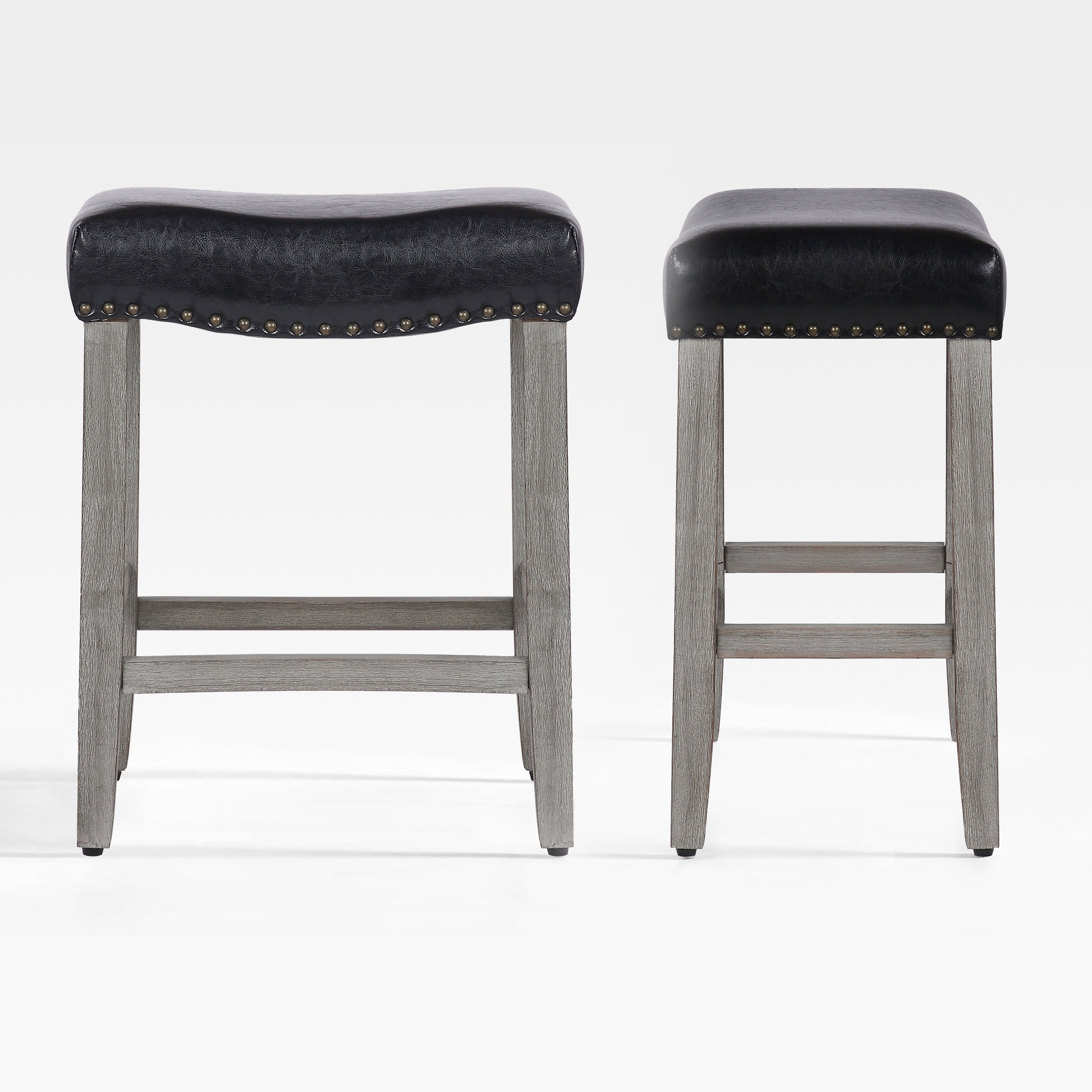 Bulmon 24" upholstered nail head bar counter stools with Gray color legs (2 piece set)