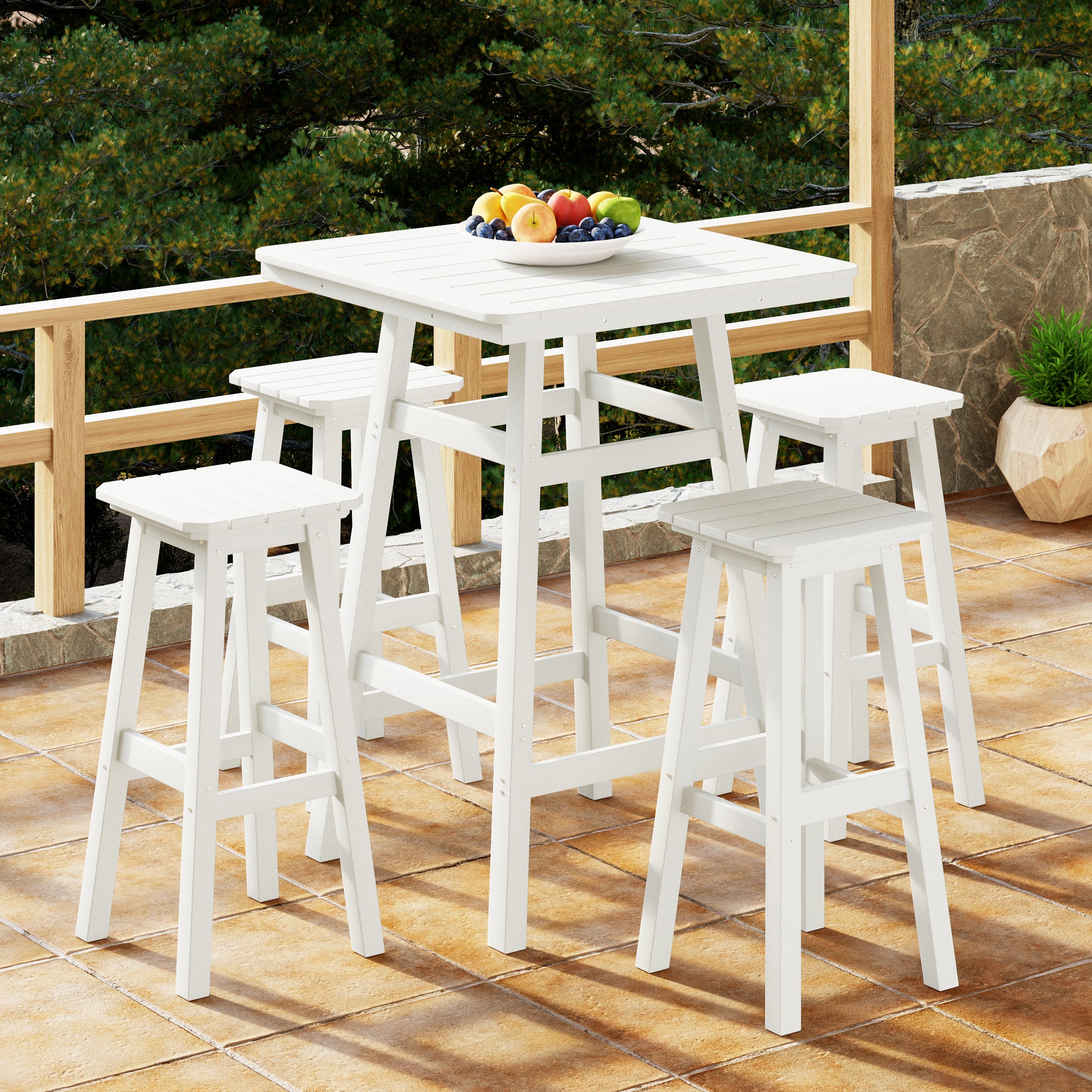 Paradise 5-Piece HDPE Outdoor Patio Dining Bar Bistro Table Set with Bar Stools