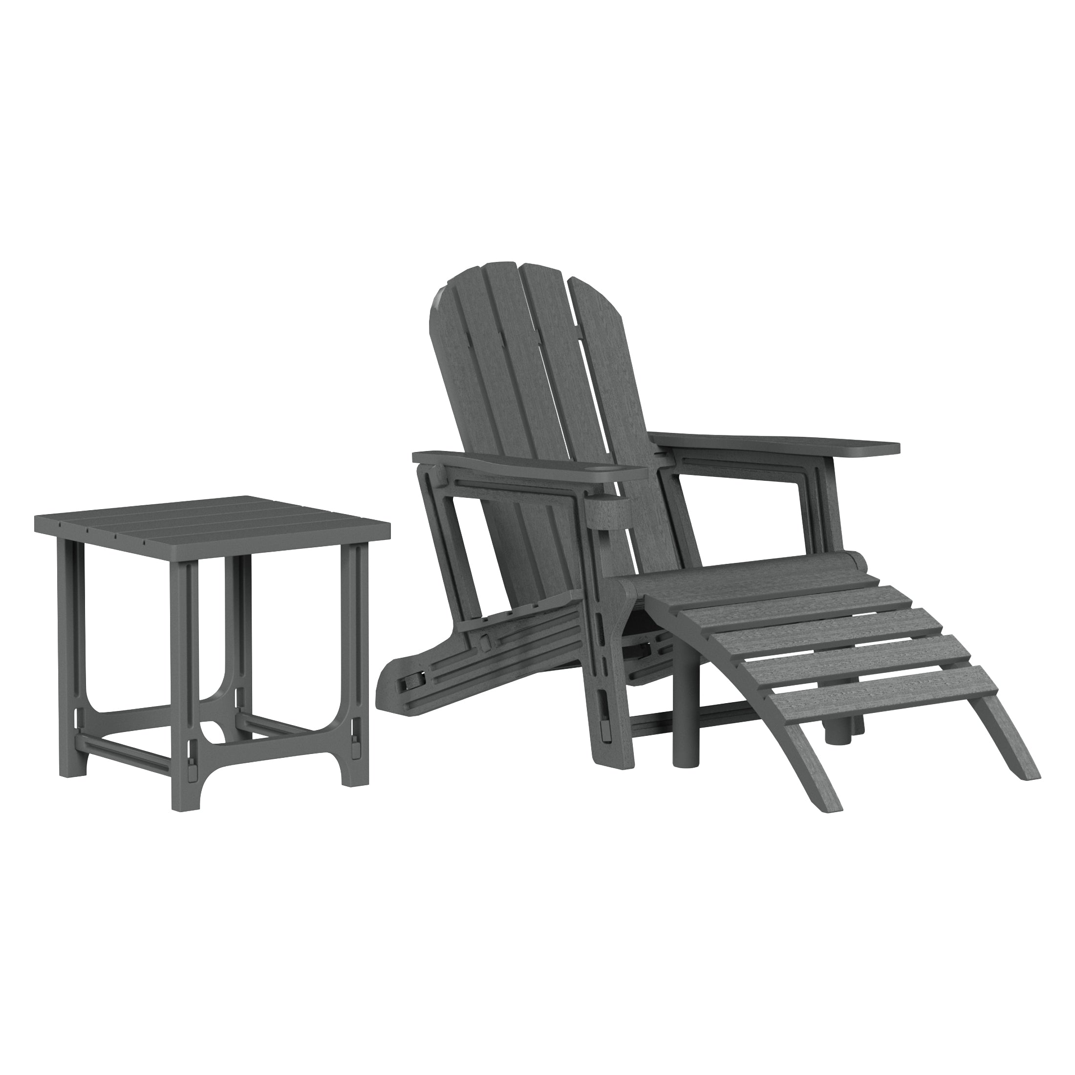 Cayman 3-Piece HDPE Outdoor Patio Adirondack Chair with Ottoman and 18" Side Table Set