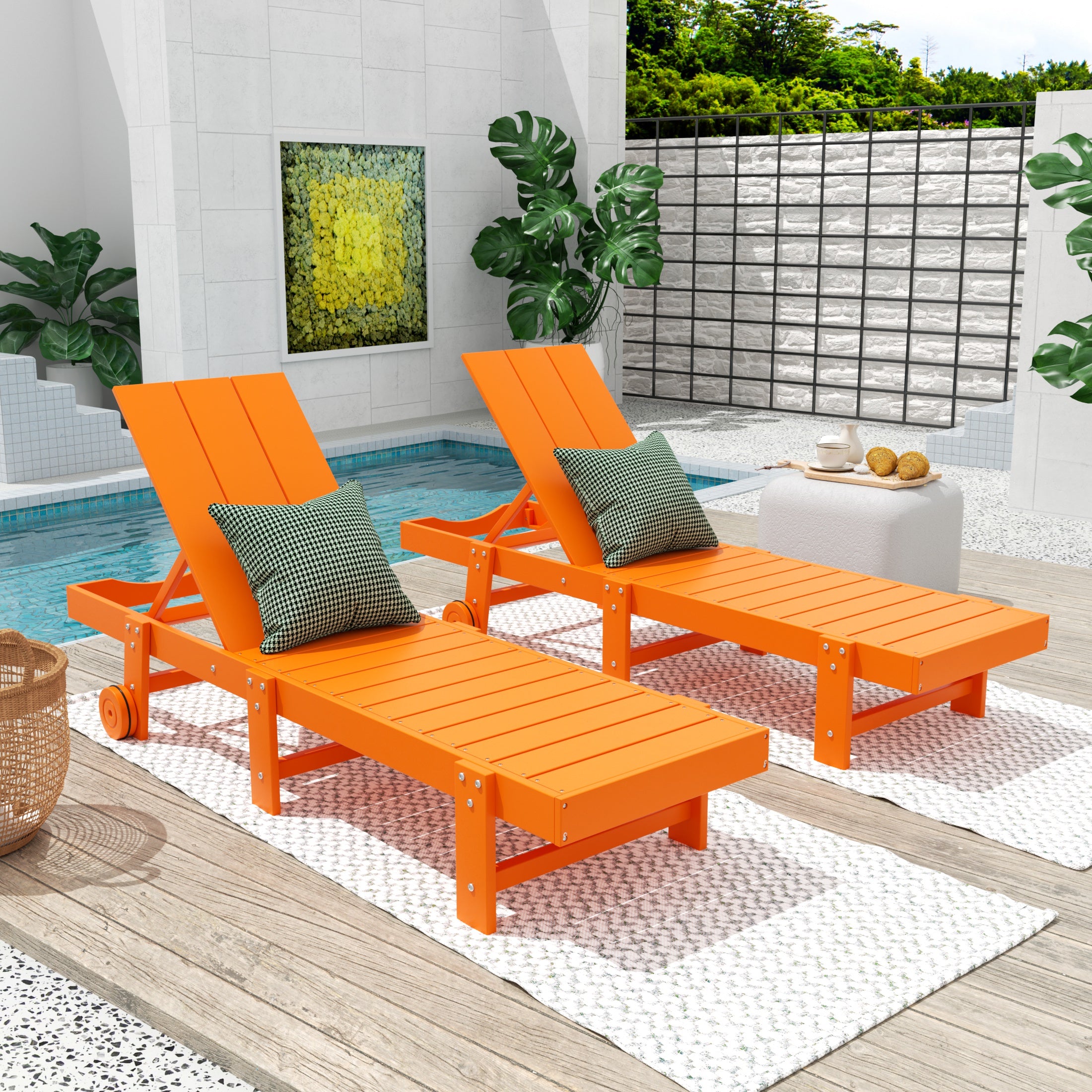 Palms Modern Poly Reclining Chaise Lounge With Wheels