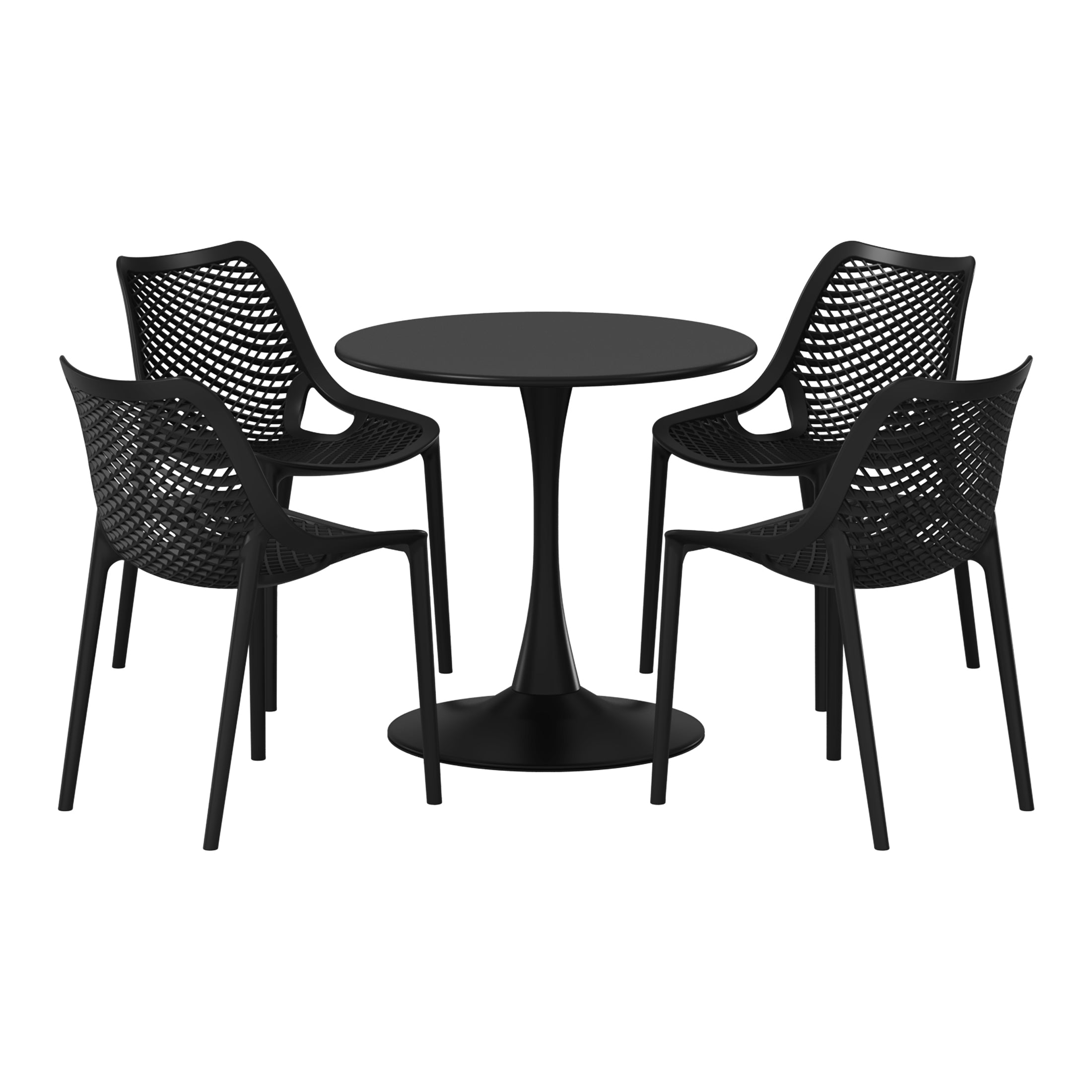 Sunshine 5-Piece Outdoor Indoor Round Metal Dining Table Set And Stackable Resin Patio Dining Side Chairs