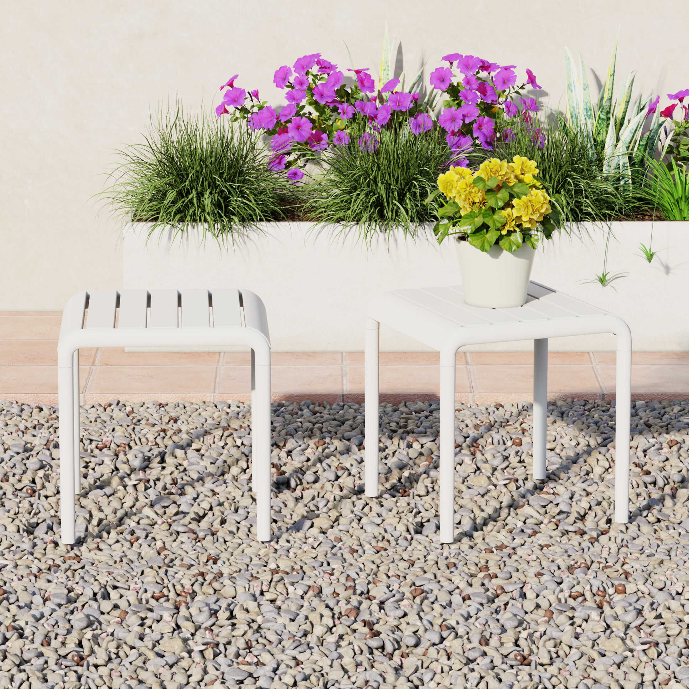 Sunshine Plastic Modern Outdoor Patio Accent Side Tables (Set of 2)