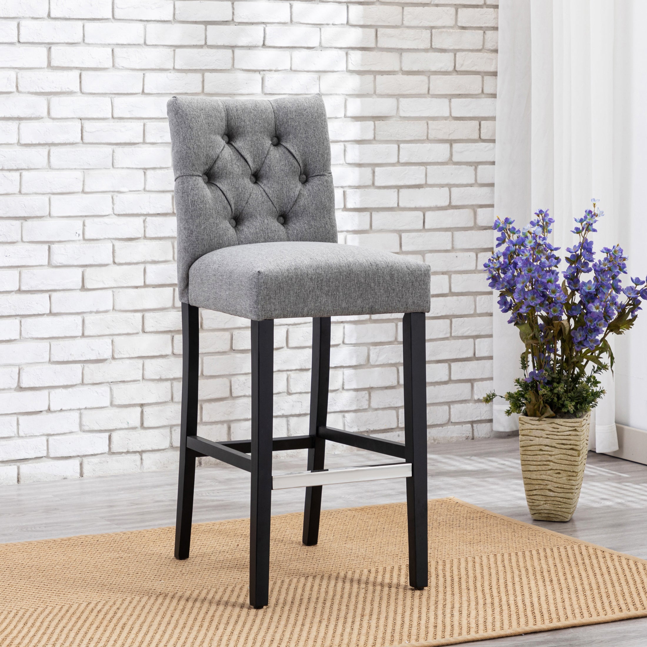 Bellmount 29" Linen Fabric Tufted Bar Stool,Black
