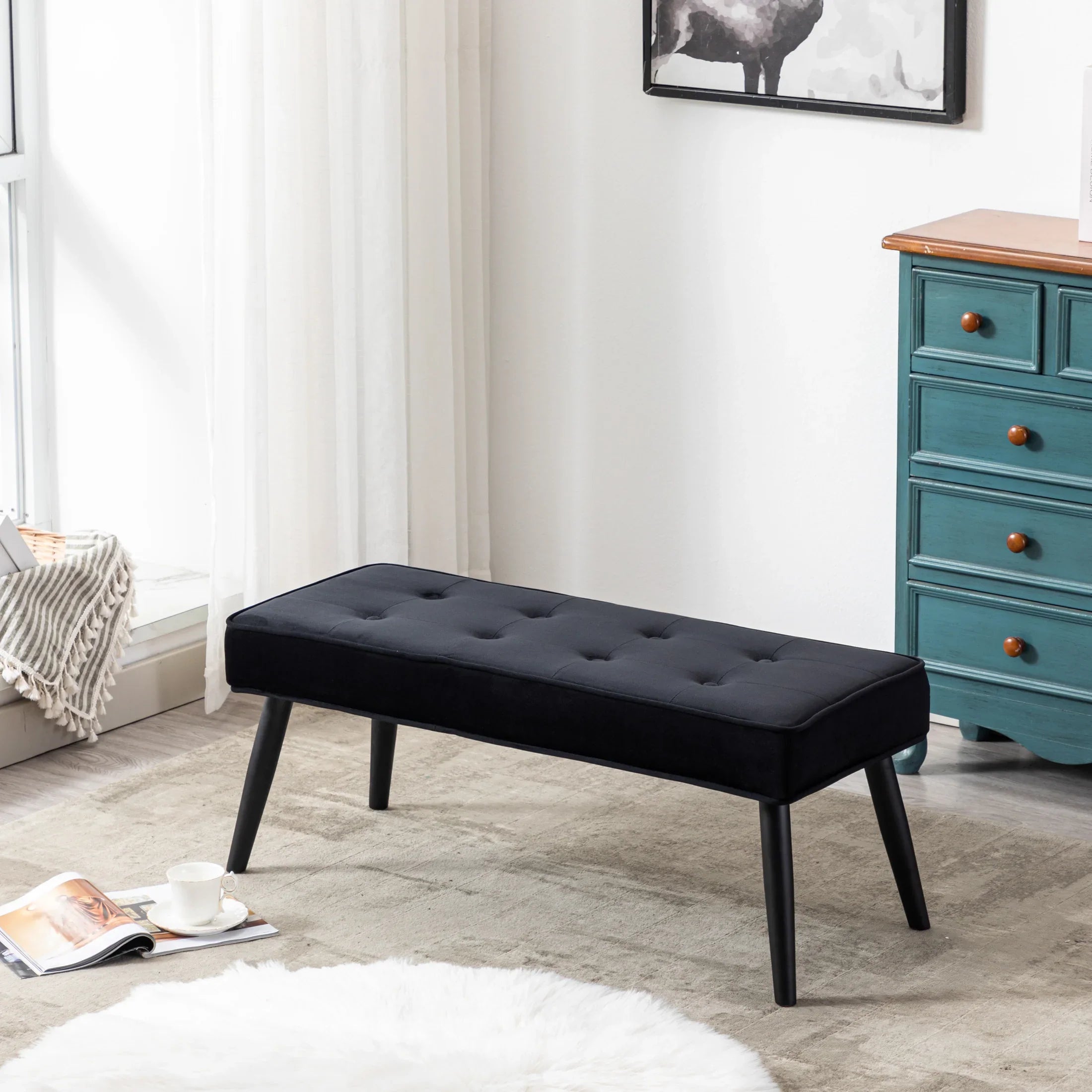 Hank Button Tufted Velvet Upholstered Accent Bench