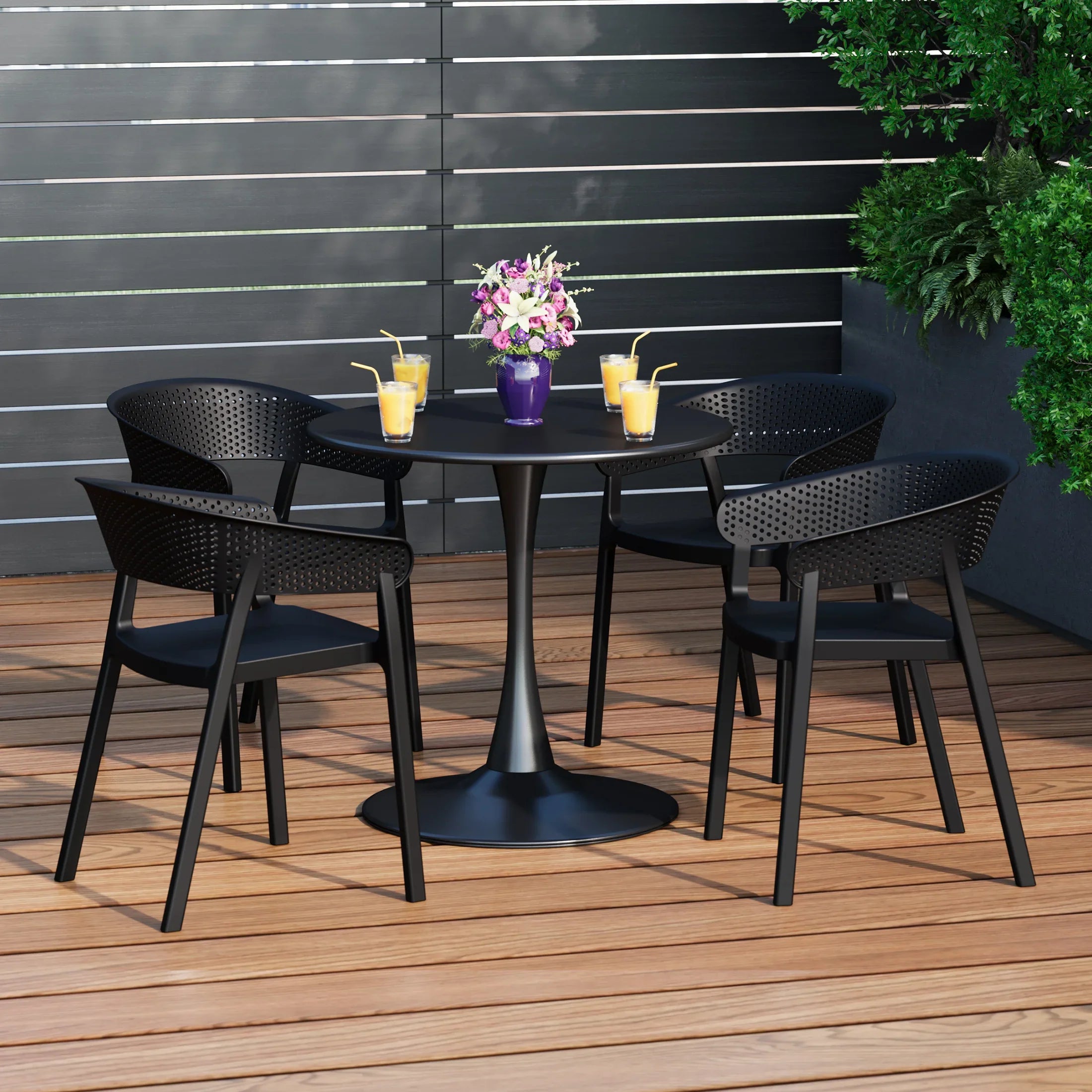 Sunshine 5-Piece Indoor Outdoor Metal Patio Dining Table Set With Stackable Patio Chairs
