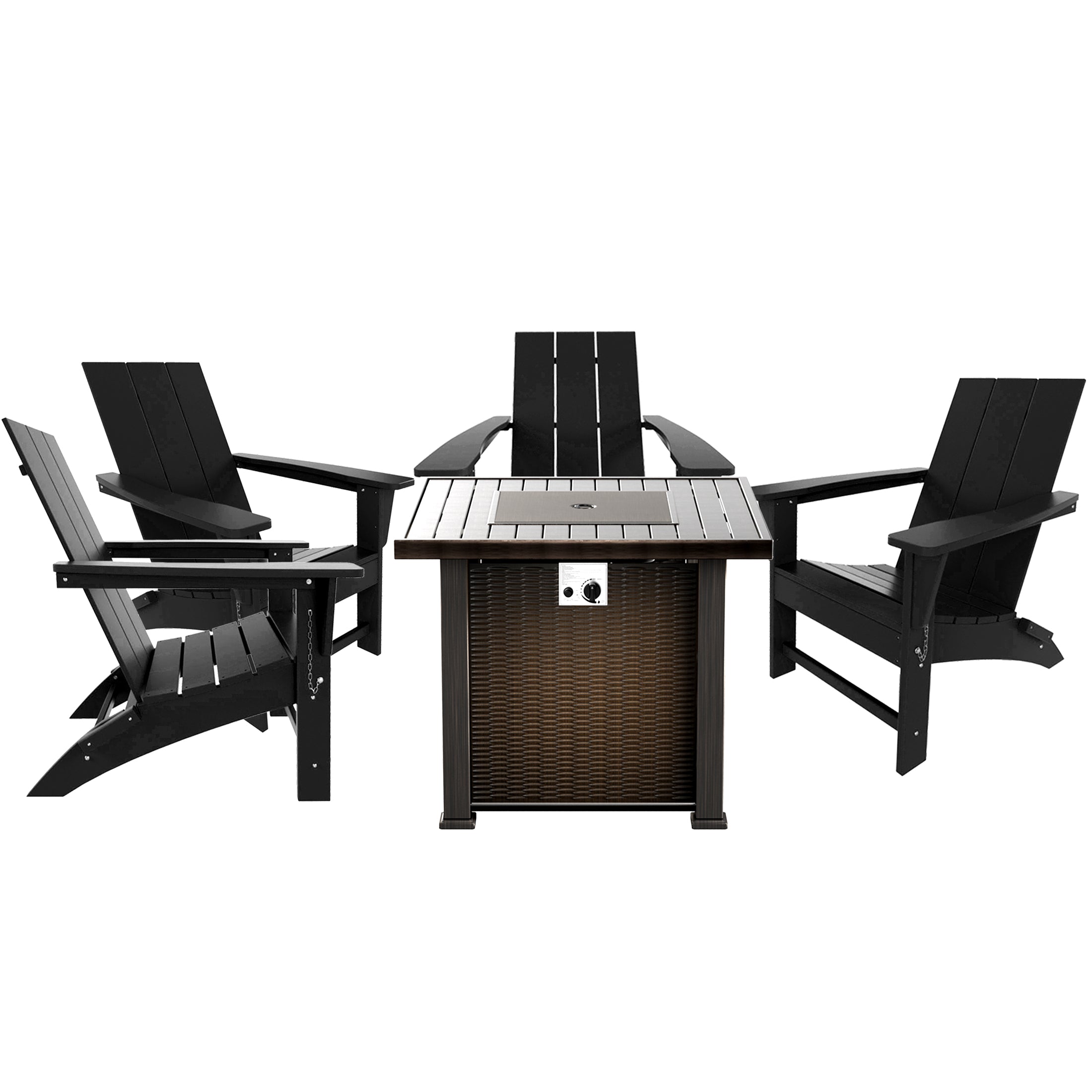 Palms Modern Folding Poly Adirondack Chair With Square Fire Pit Table