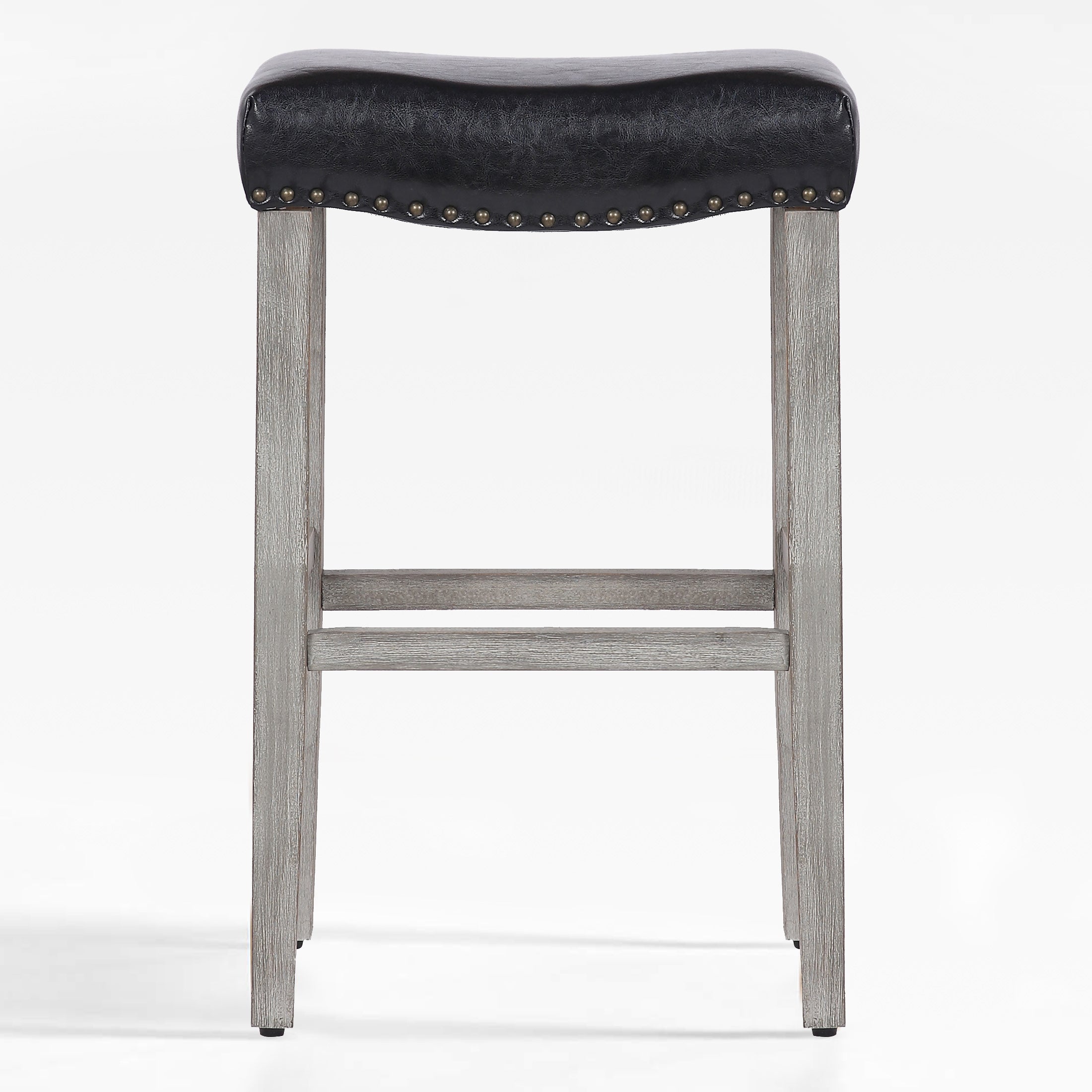 Bulmon 29" upholstered nail head bar counter stools with Antique Gray color legs