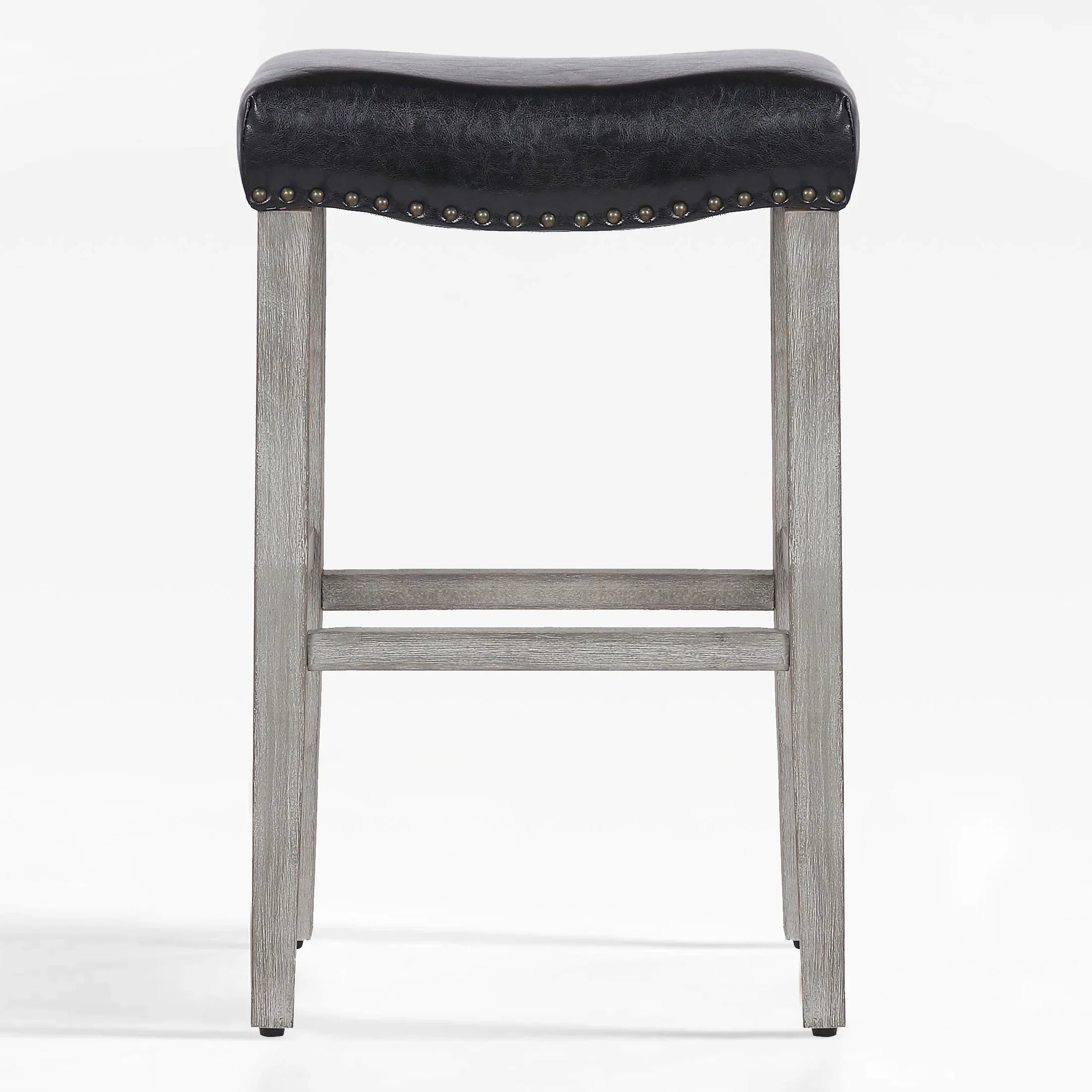Bulmon 29" upholstered nail head bar counter stools with Antique Gray color legs