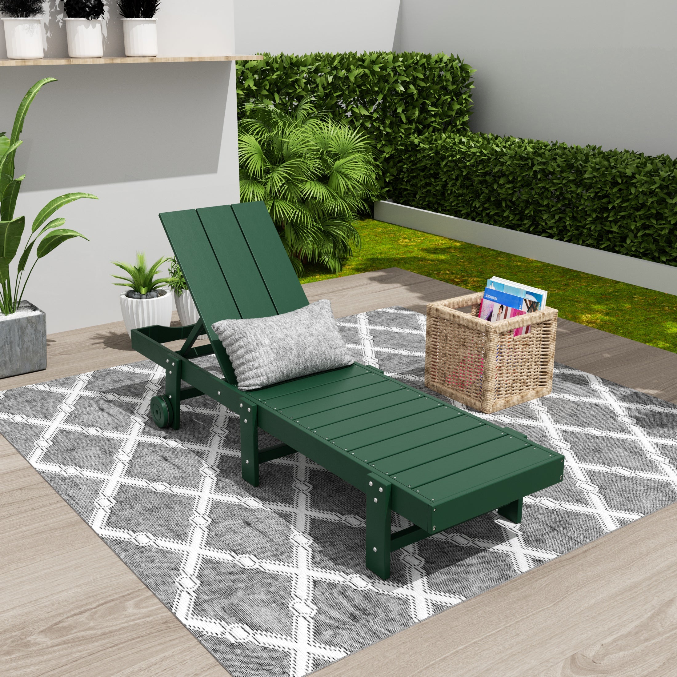 Palms Modern Poly Reclining Chaise Lounge With Wheels