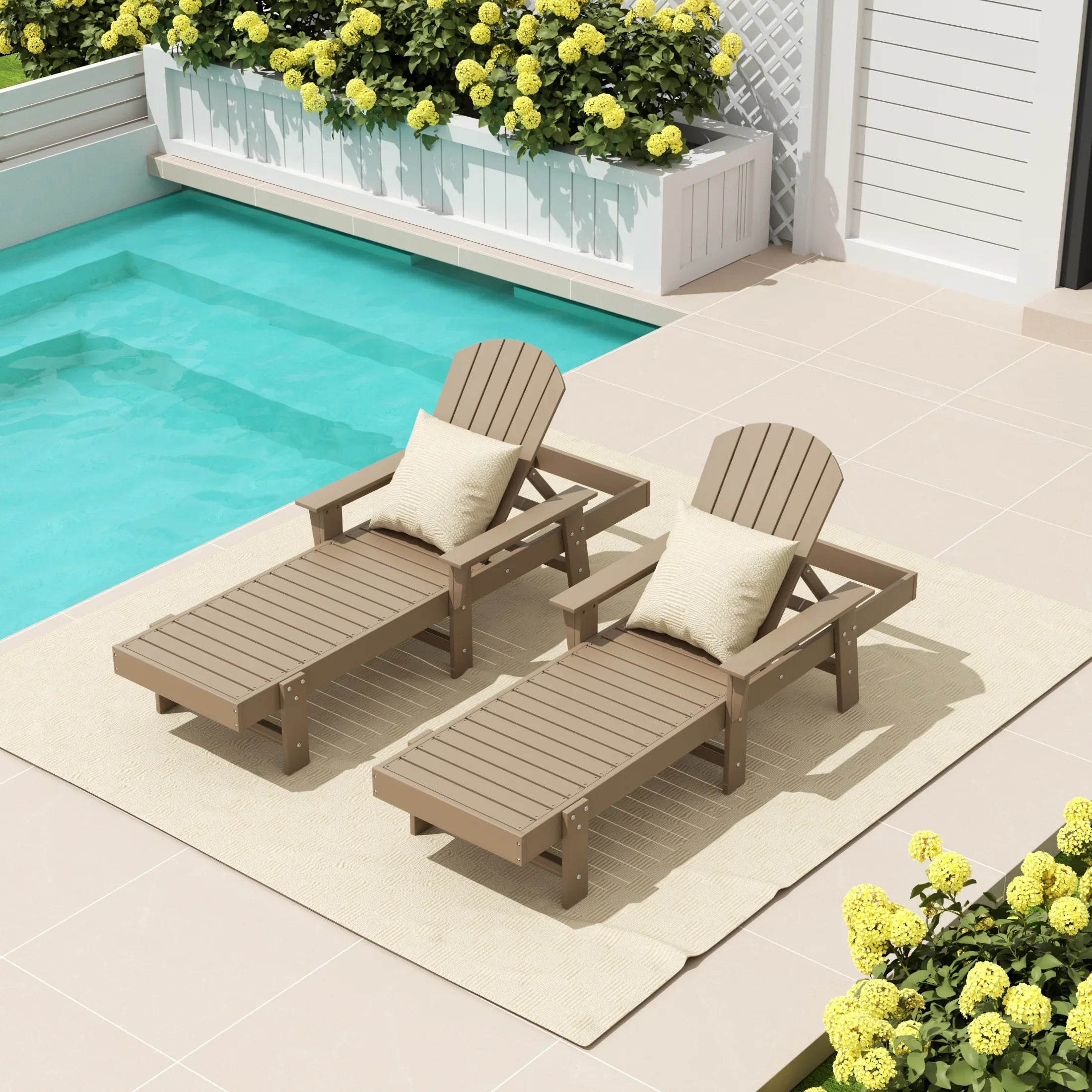 Portside 2 Piece Adirondack Poly Reclining Chaise Lounge With Arms