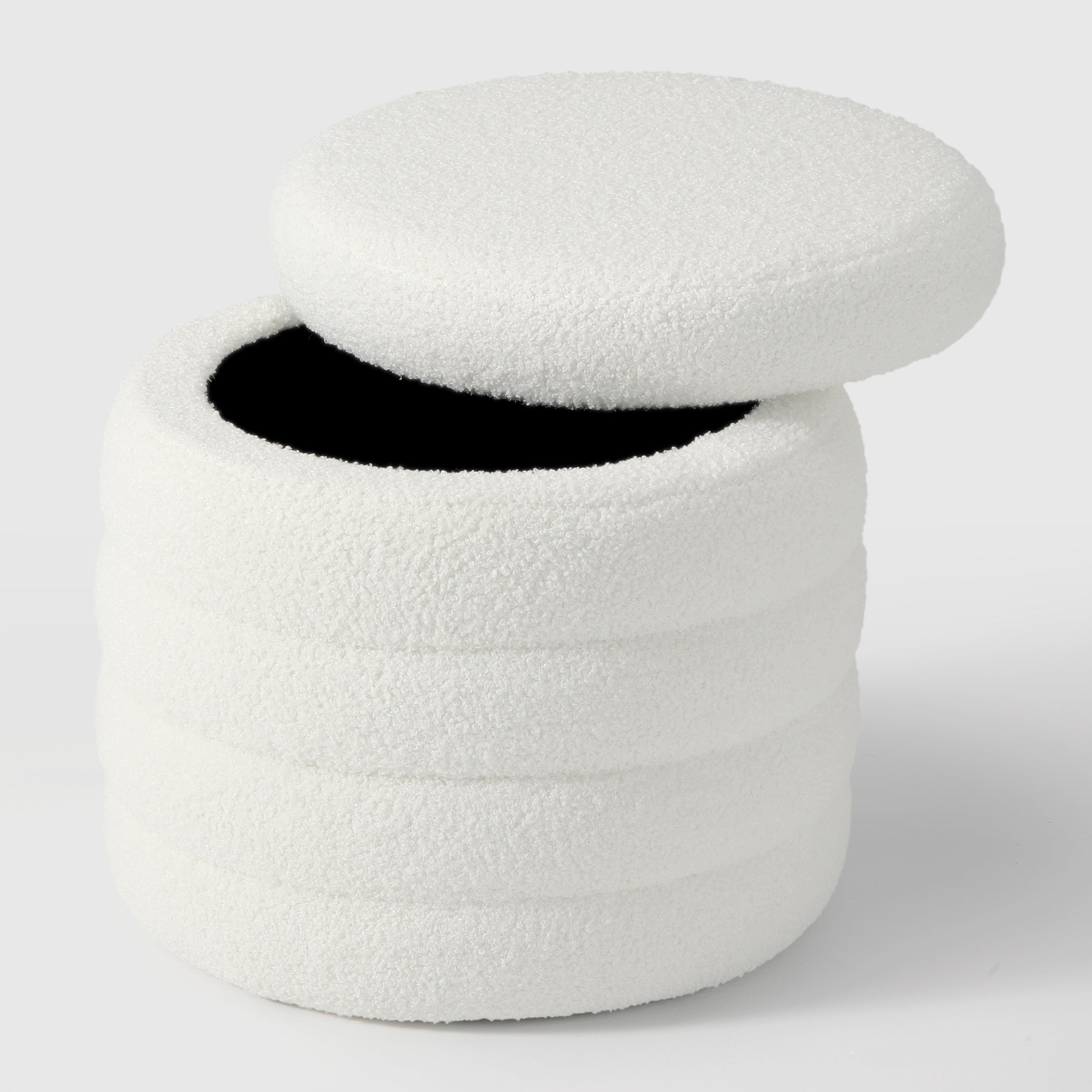 Celine Mid-Century Modern Faux Sherpa Round Storage Ottoman