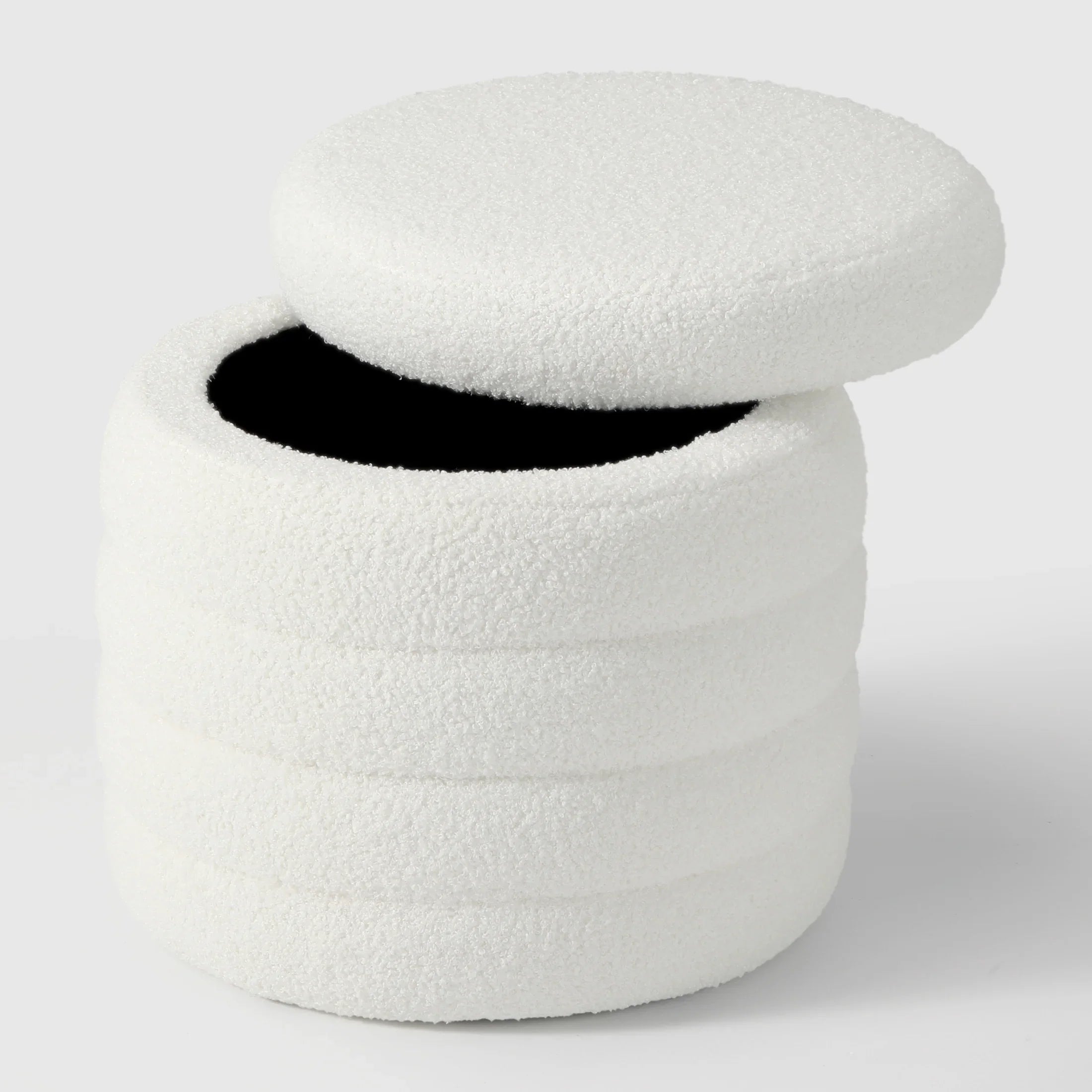 Celine Mid-Century Modern Faux Sherpa Round Storage Ottoman