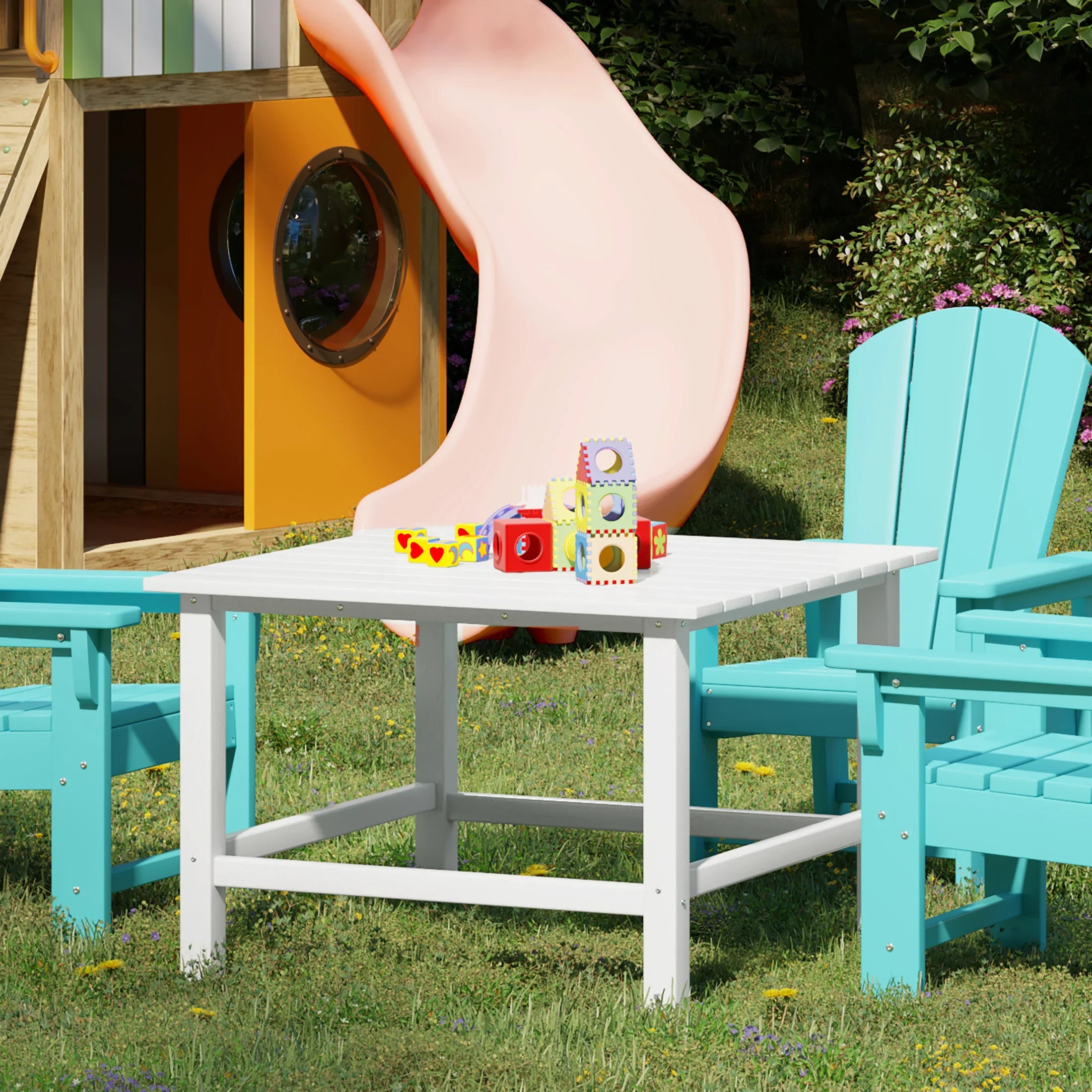 Paradise Kids Outdoor Patio Furniture HDPE 30" Wide Square Dining Table
