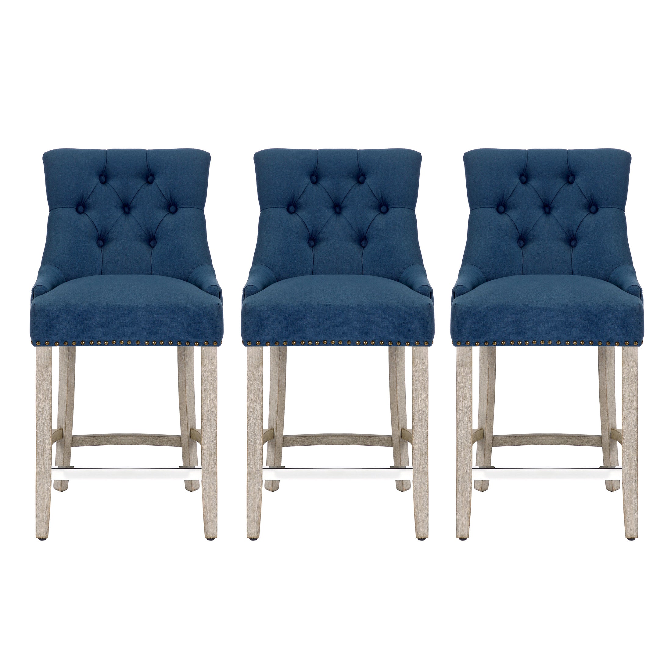 Bellmount 24" Upholstered Wood Bar Stool with Tufted Back (Set of 3)