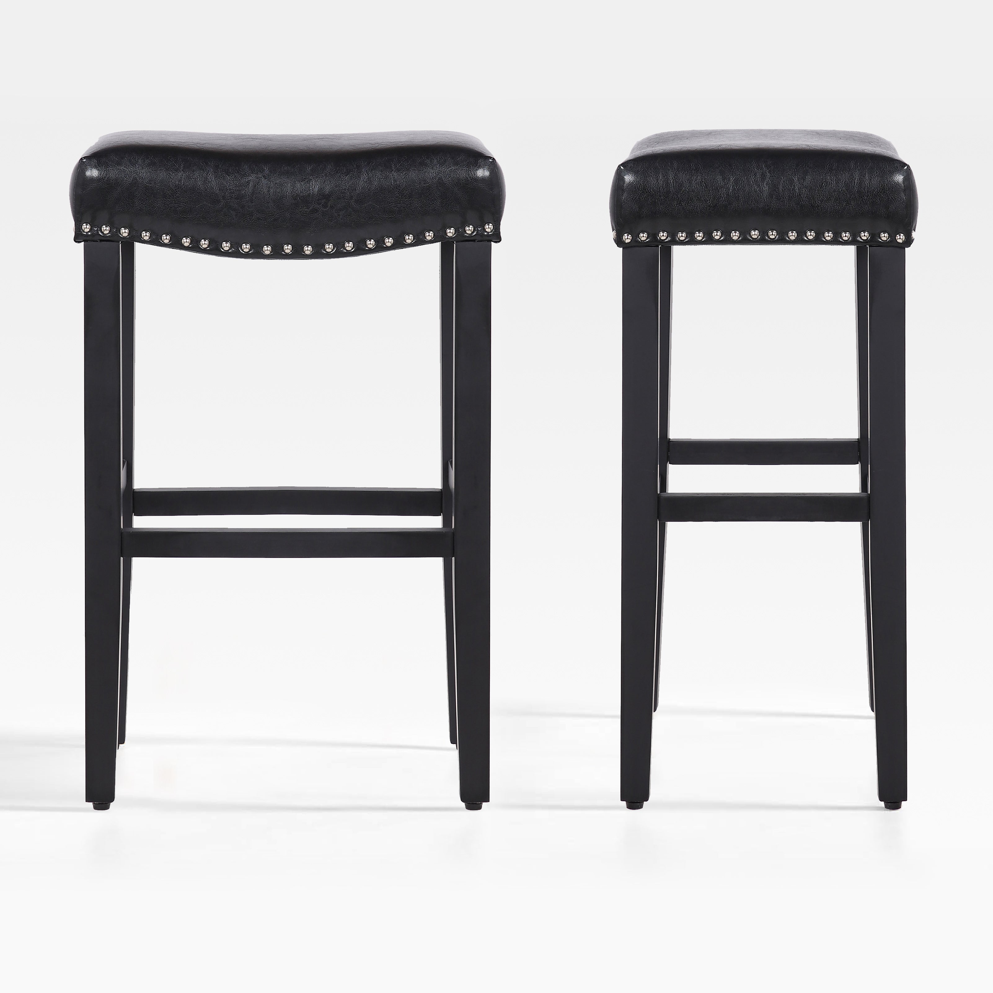Bulmon 29" upholstered nail head bar counter stools with Black color legs (2 piece set)