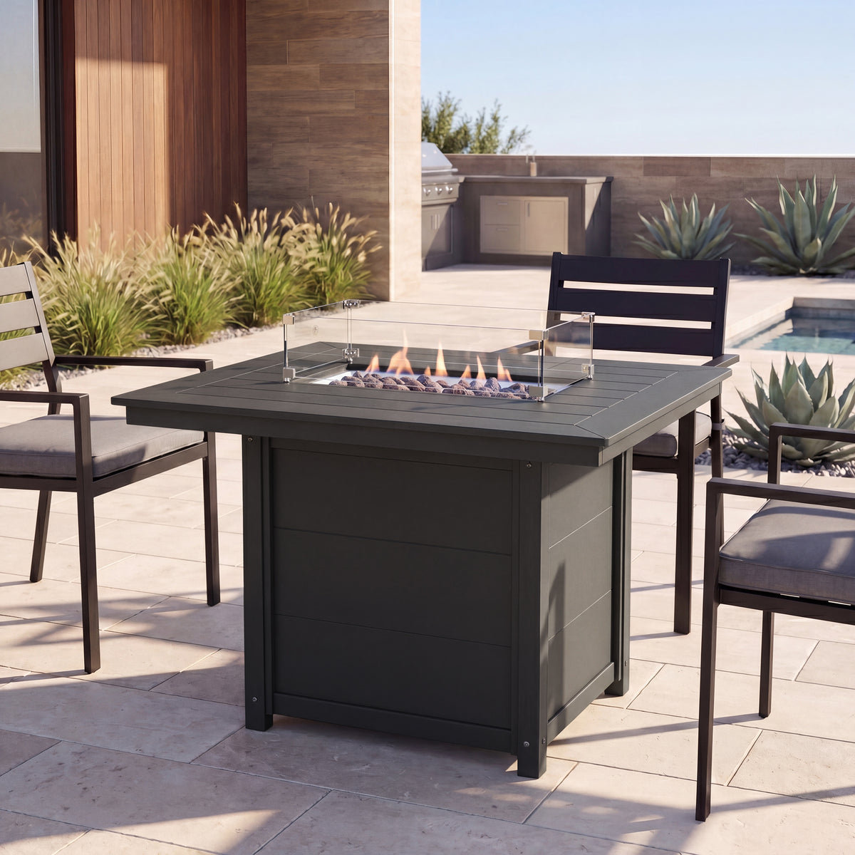Sol 46" Modern Outdoor Patio Gas Propane Rectangular Fire Pit Table