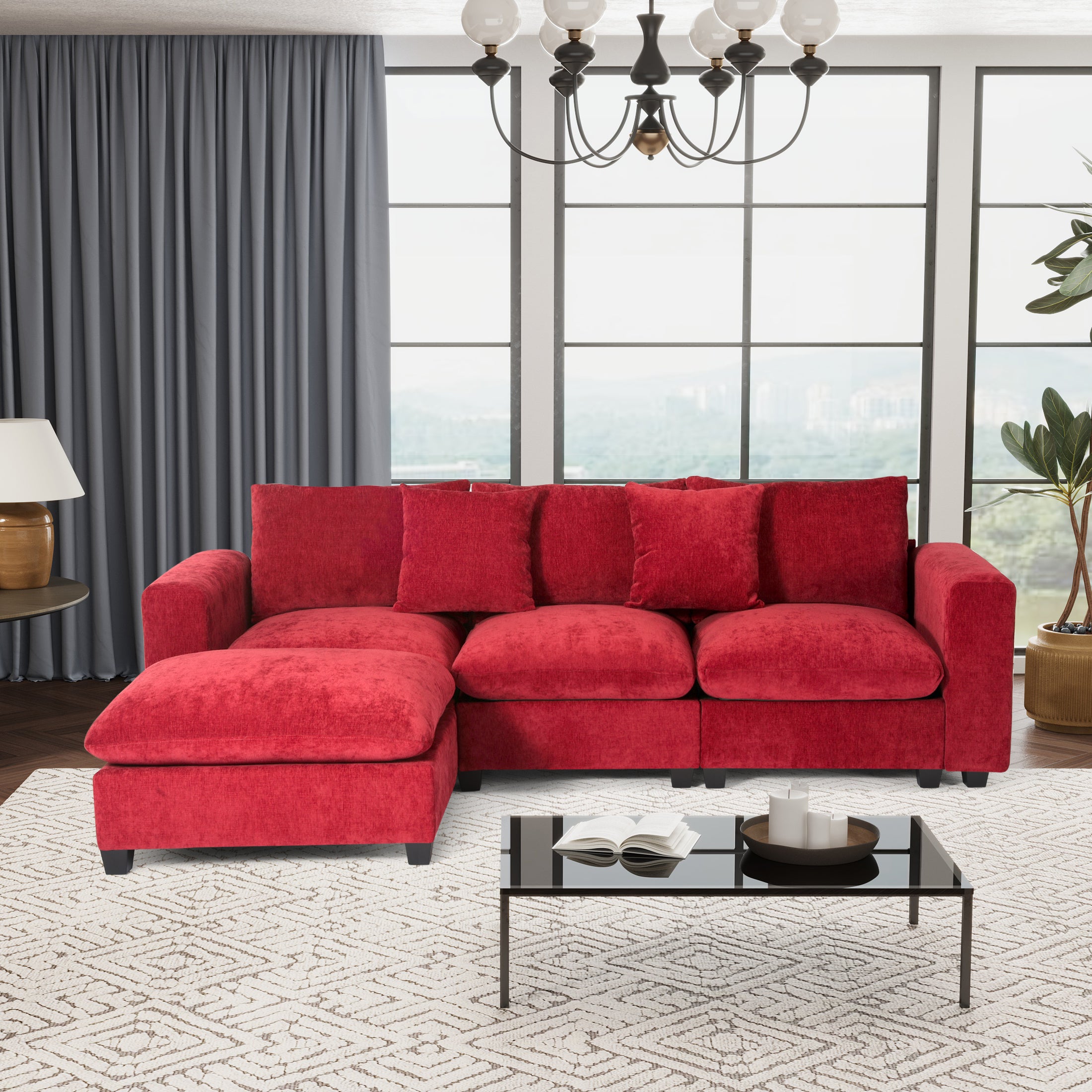 Springfield 99" Modular Chenille L-Shaped Sectional Sofa and Chaise With USB/Type-C Ports and Side Pockets