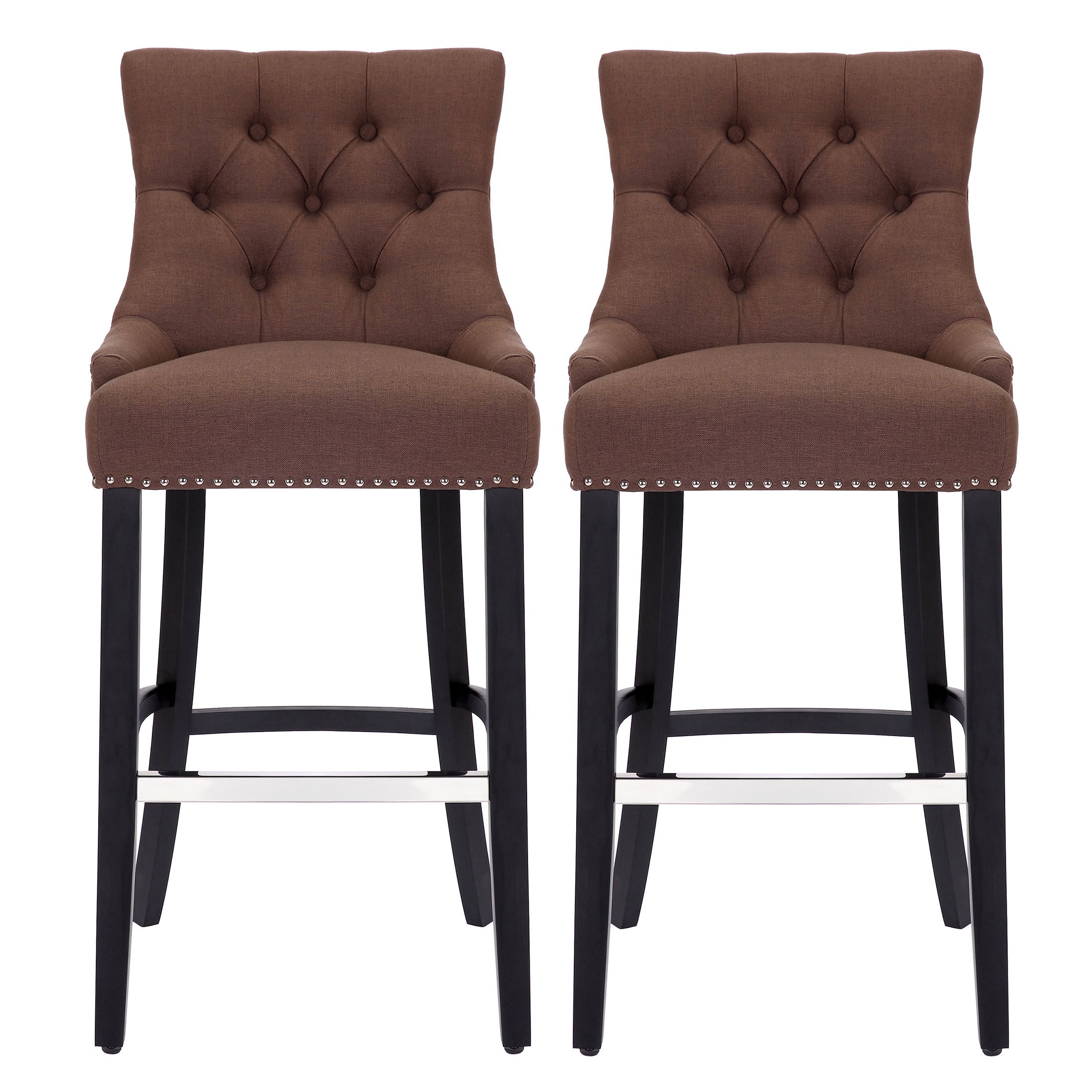 Bellmount 29" Upholstered Wood Bar Stool with Tufted Back (Set of 2)