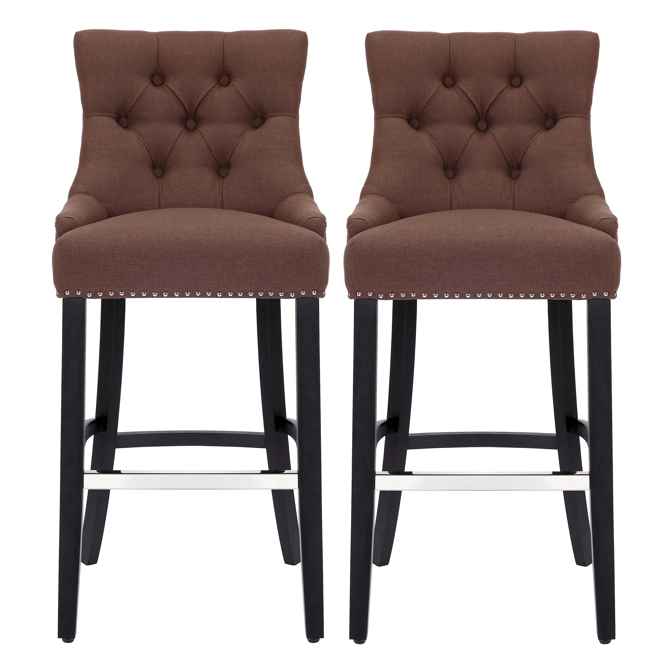 Bellmount 29" Upholstered Wood Bar Stool with Tufted Back (Set of 2)