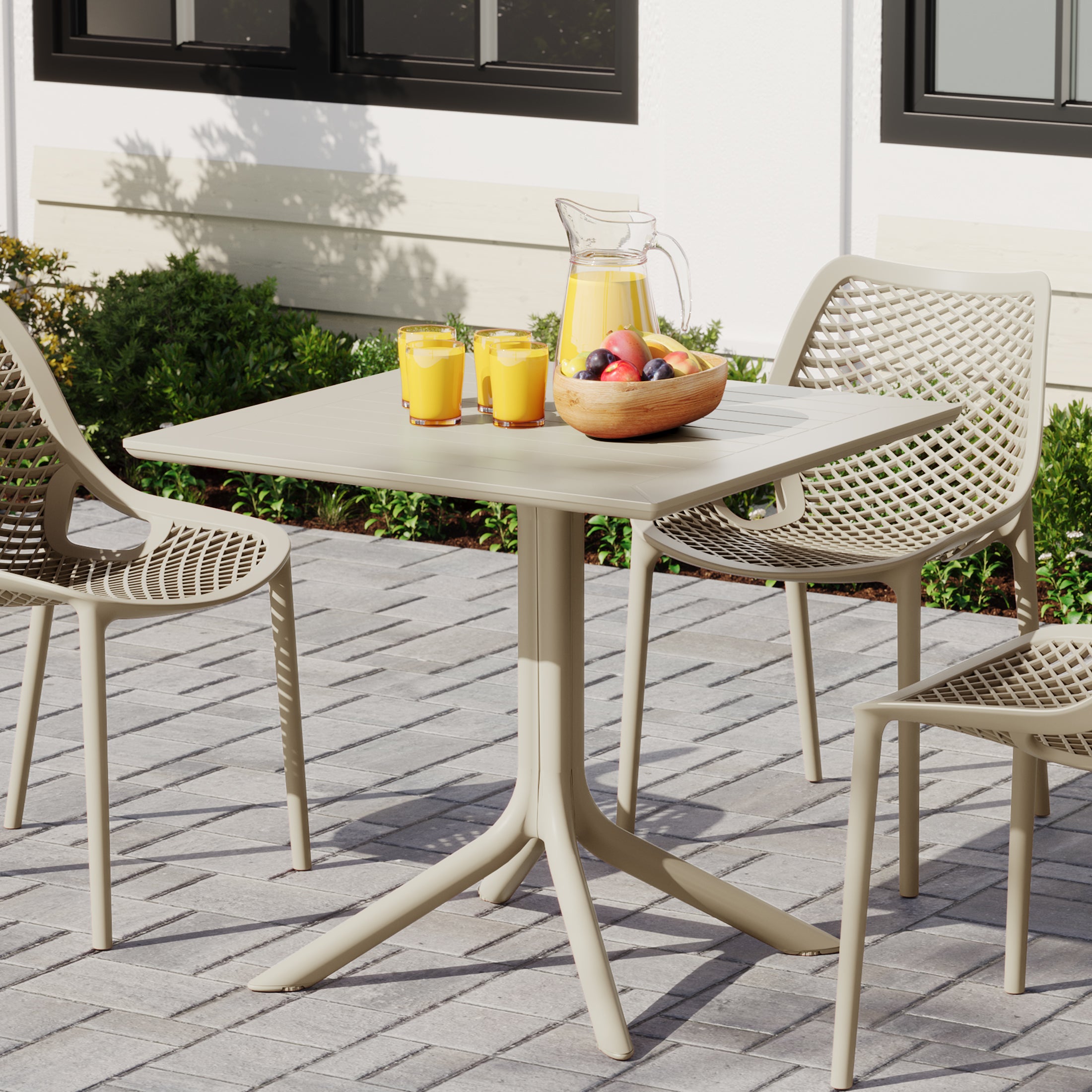 Sunshine 31.5" Square Outdoor Plastic Resin Patio Dining Table for 4
